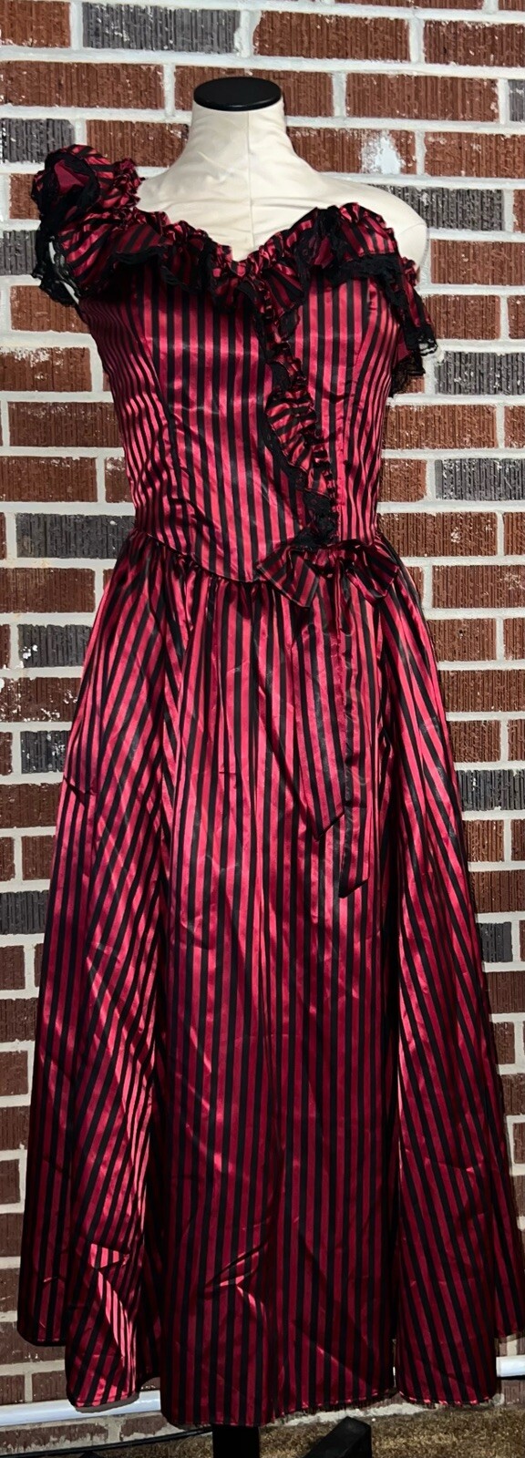 Vtg Loralie Goth Prom Saloon Girl Costume Dress Sexy Satin Stripe