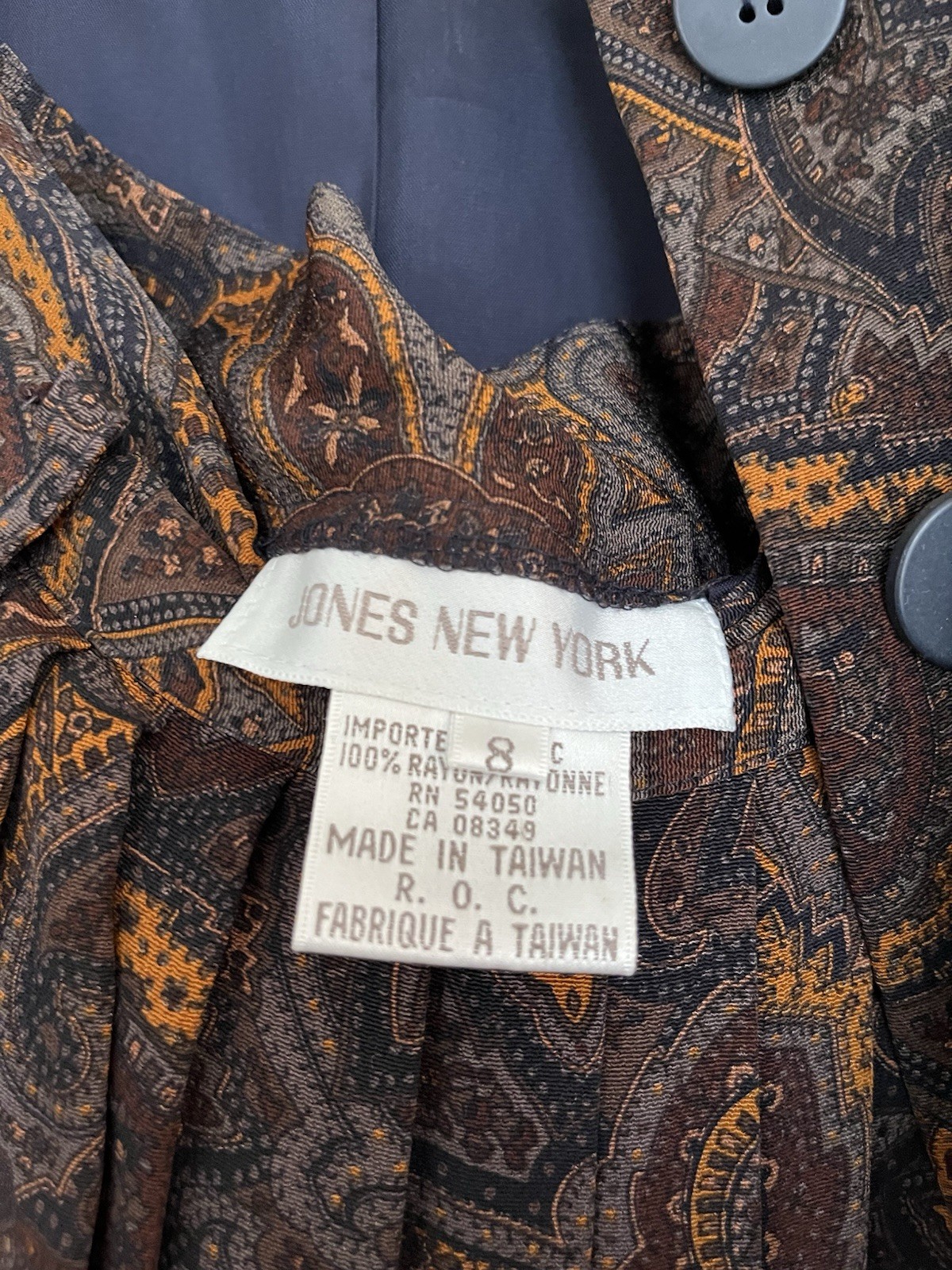 Vintage Brown Floral Paisley Jones New York Skirt Suit Set Jacket Size 6/8