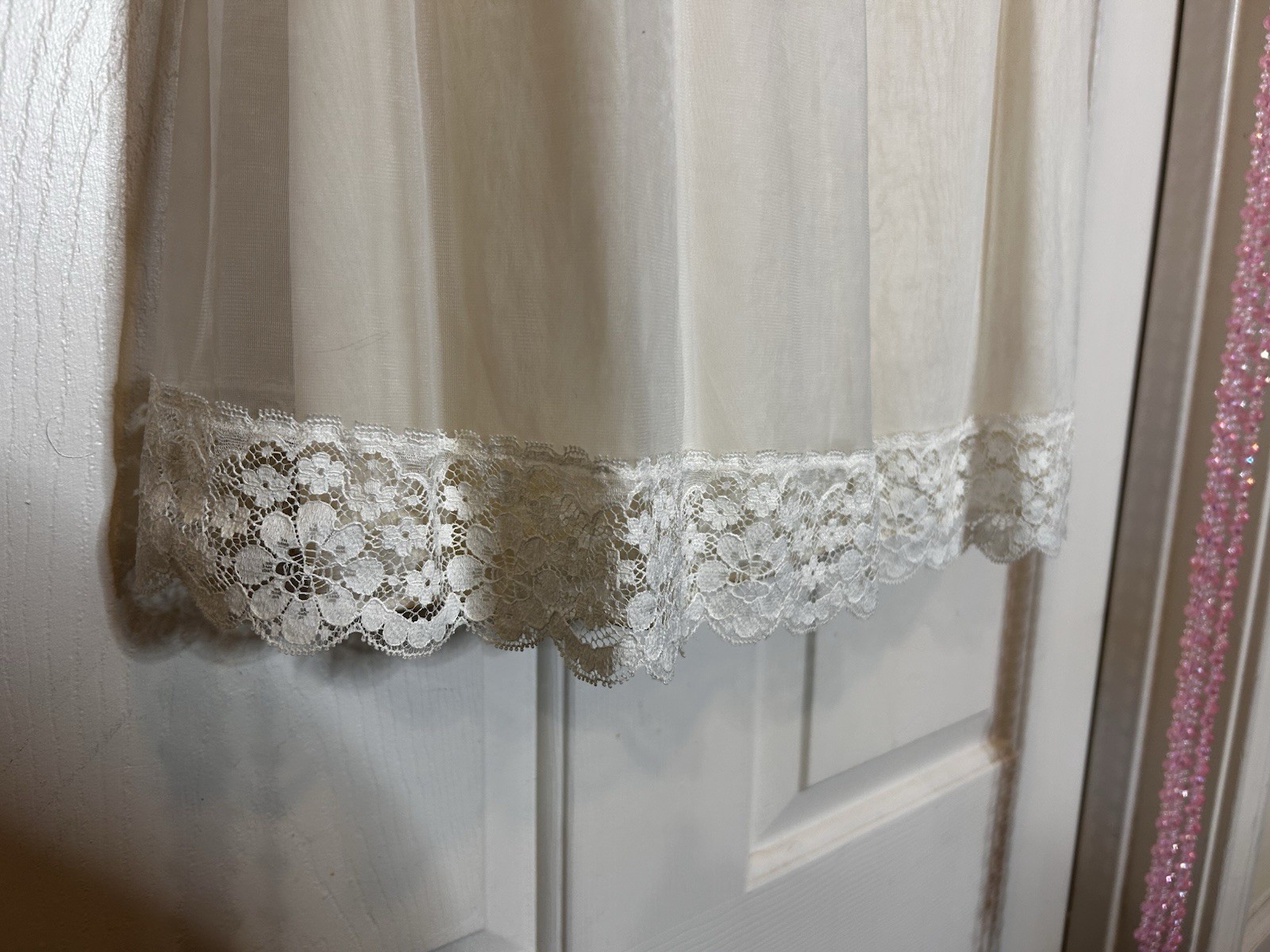 Vintage Vanity Fair, USA Made. Floral Lace Slip Dress Size 34 With Ribbon Belt