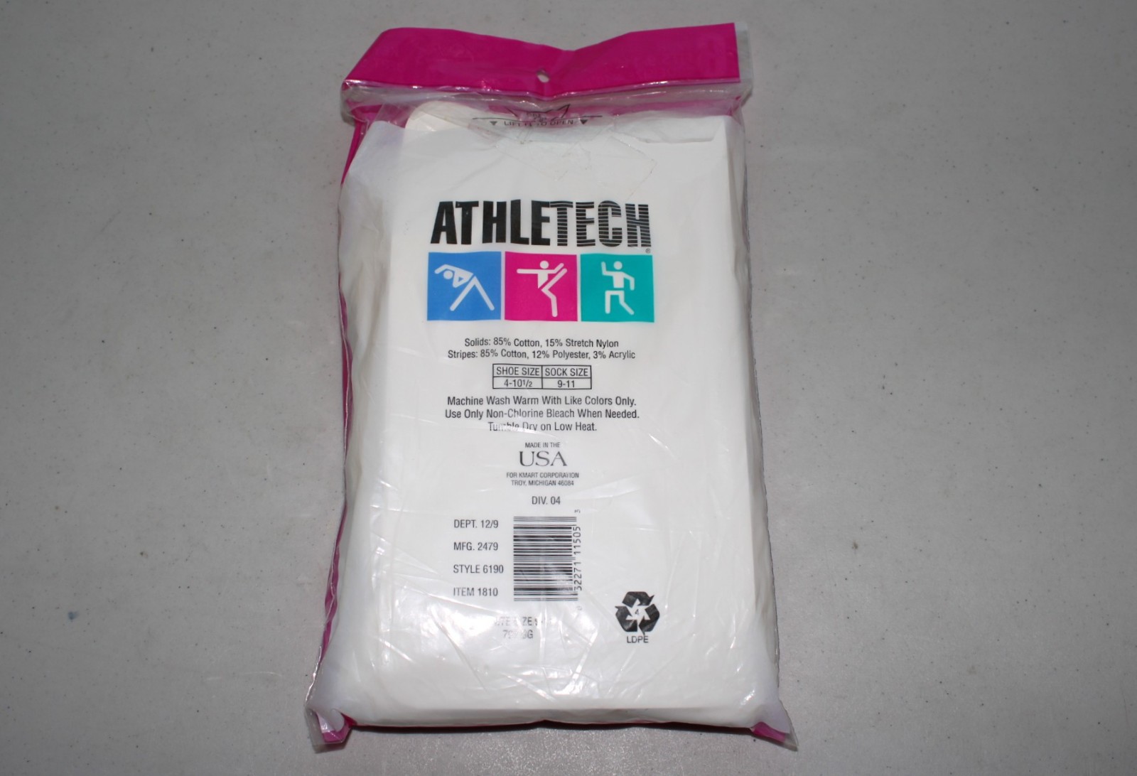 NOS OPEN PACKAGE 6 Pair Athletech Low Cut Womens Socks Fits 9-11 Shoe 4-10 1/2