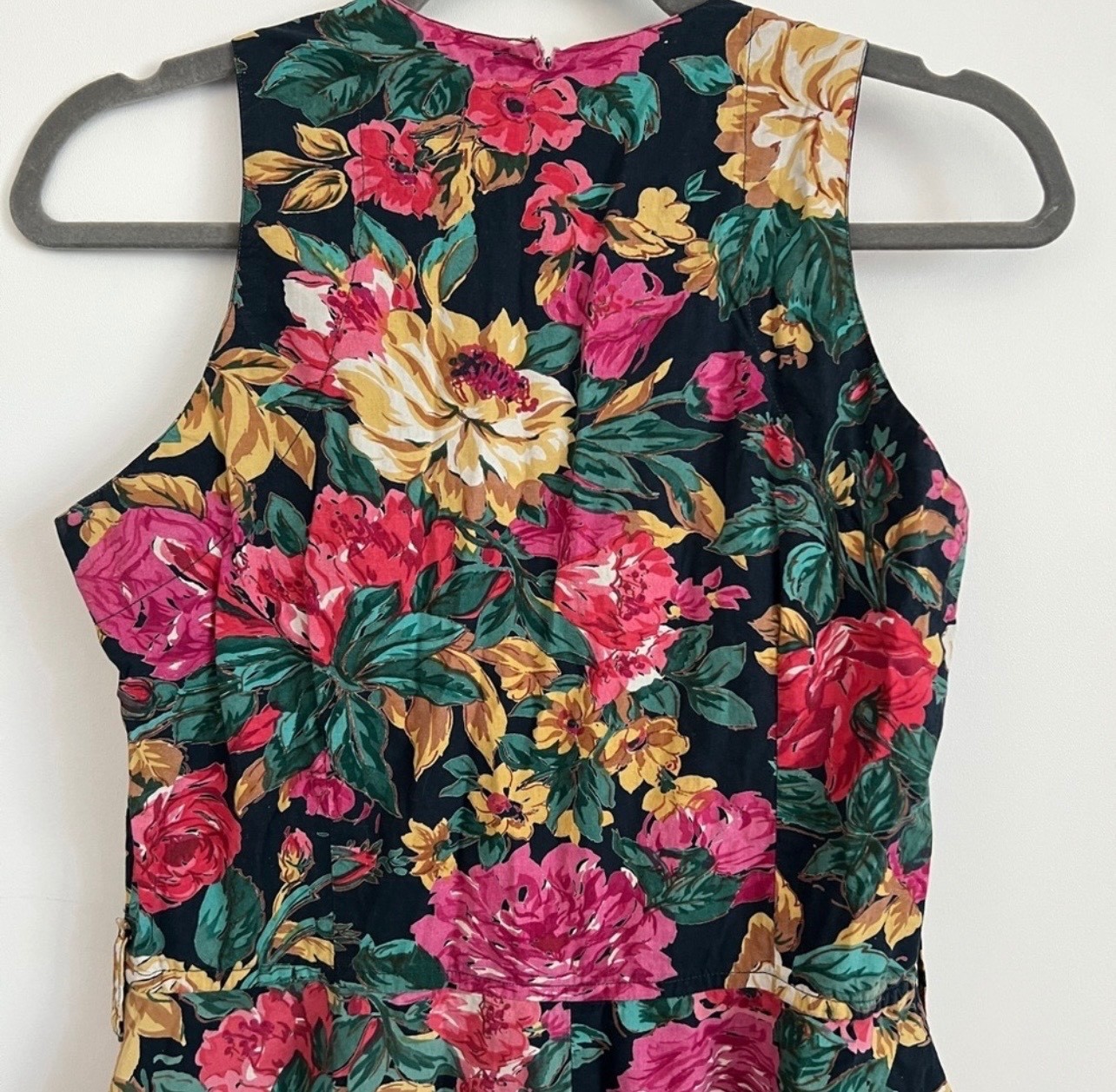 Vintage 90s Floral Button Front Dress Starina Medium Black Fit Flare Cottagecore