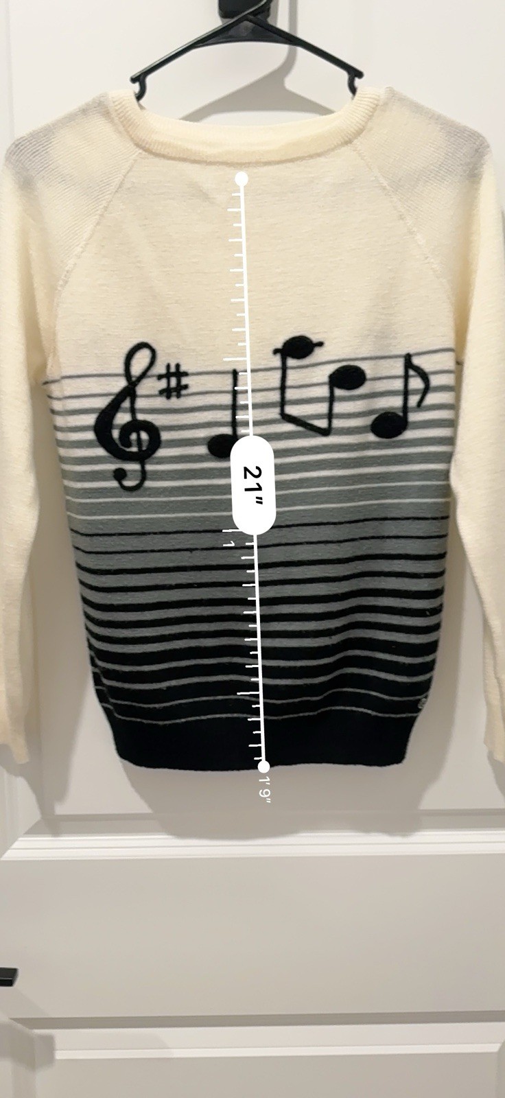 Vintage Cyn Les Shirlee Designs SWEATER Embroidered MUSIC Teacher NOTES XS/S