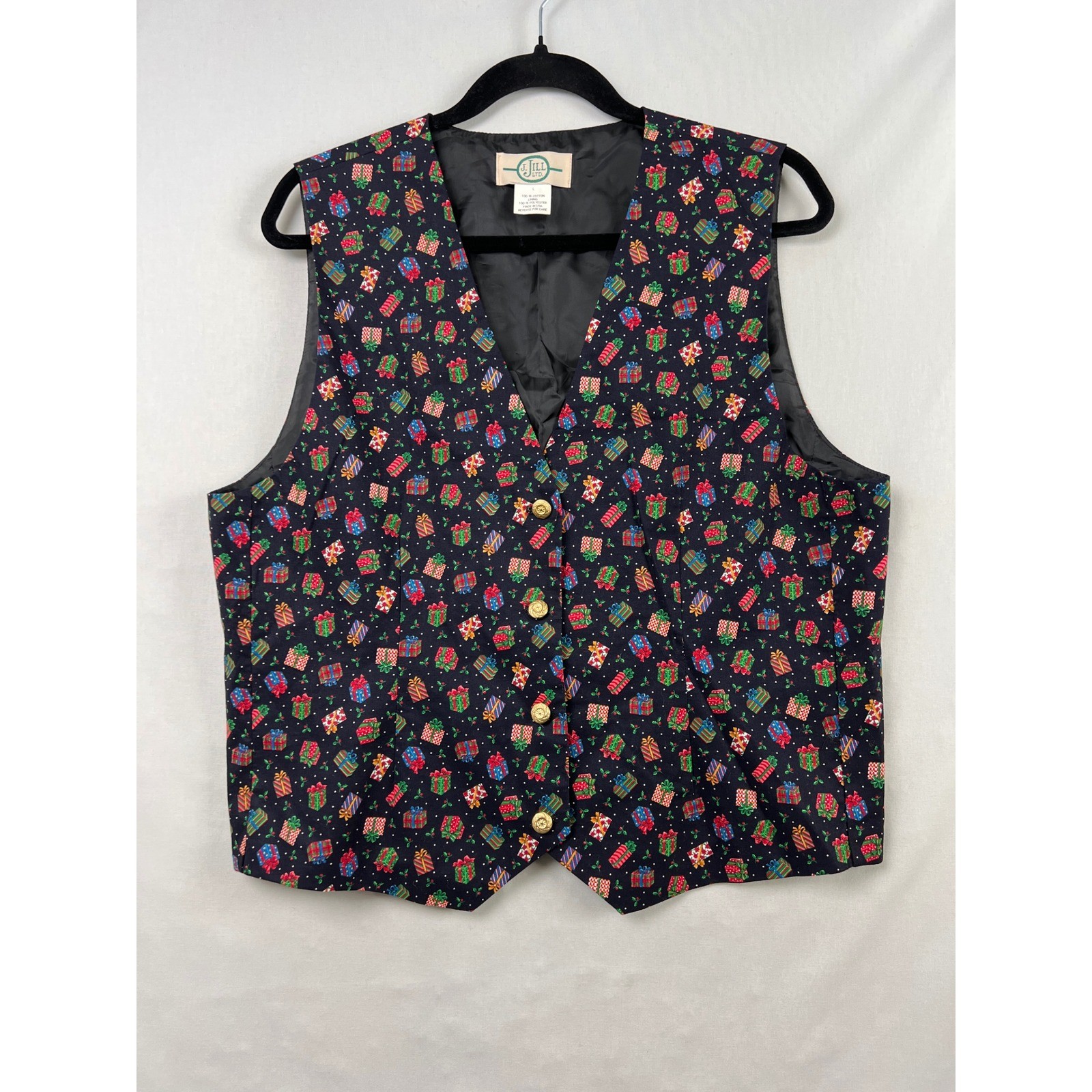 Vintage 90s J Jill LTD Christmas Vest Women Large Cotton Button Up Party