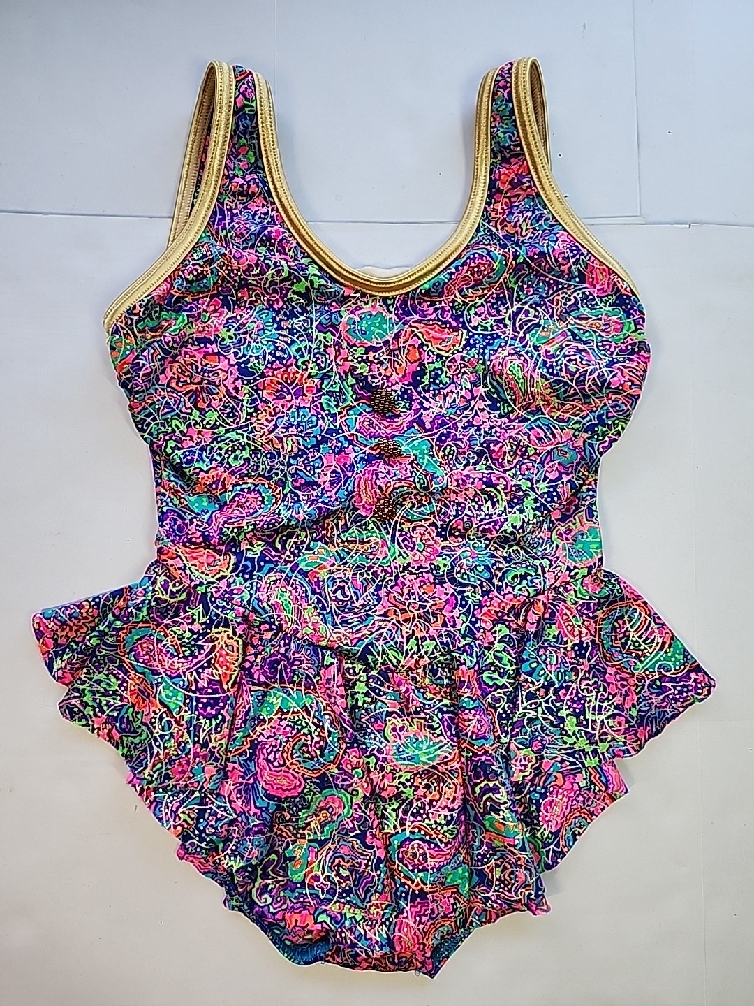Gantner California Womens Size 10 Psychedelic Neon Colorful 1pc Bathing Suit 80s