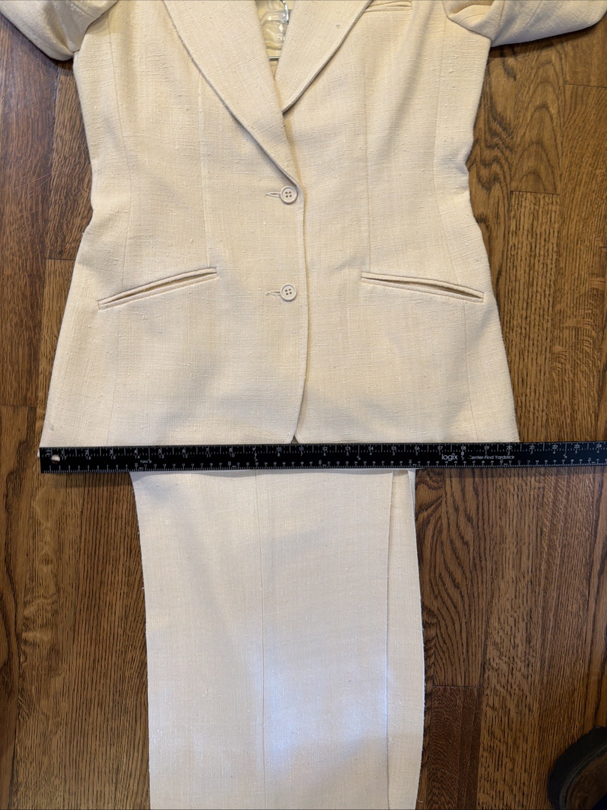 VTG Don Sayres 100% Silk High-Waisted Wide-Leg Tailored Pant Suit Sz 12 Tall