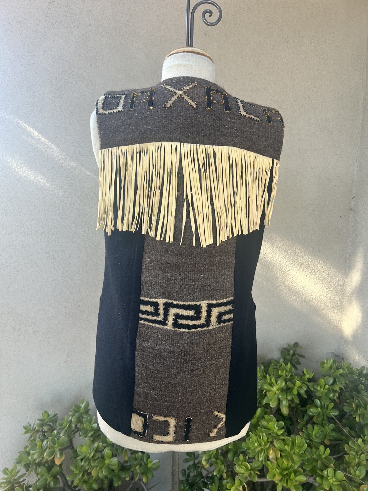 Vtg Wool Vest Southwest Mexican Theme Fringe Beads Small Krista Koeppe