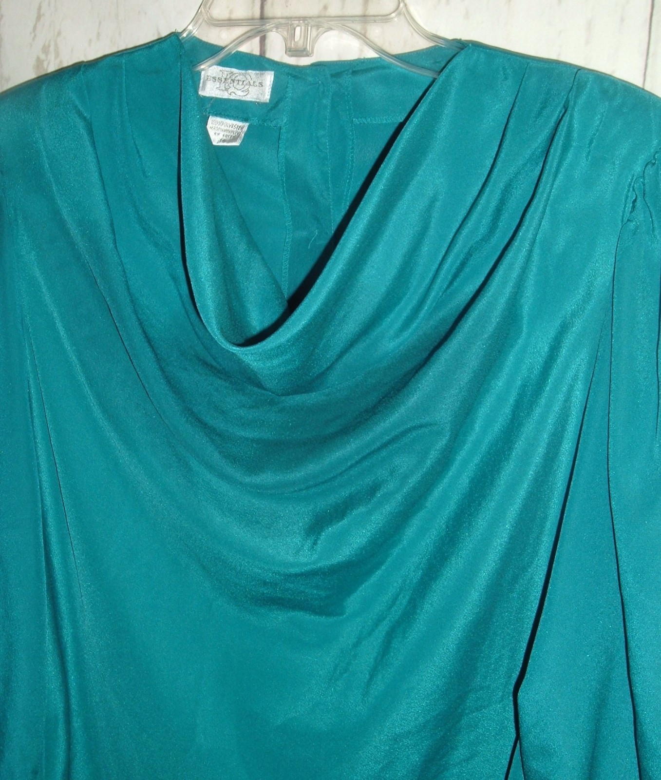 Vintage Top IQ Essentials Teal Blouse 14 drape Neckline Career classiccore retro