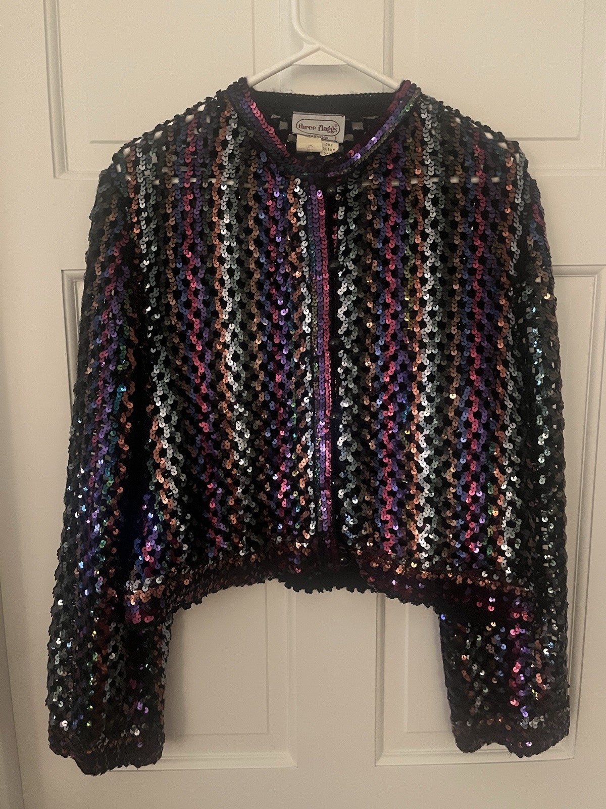 Vintage Sequined sequin Open Weave Top Three Flaggs Size L