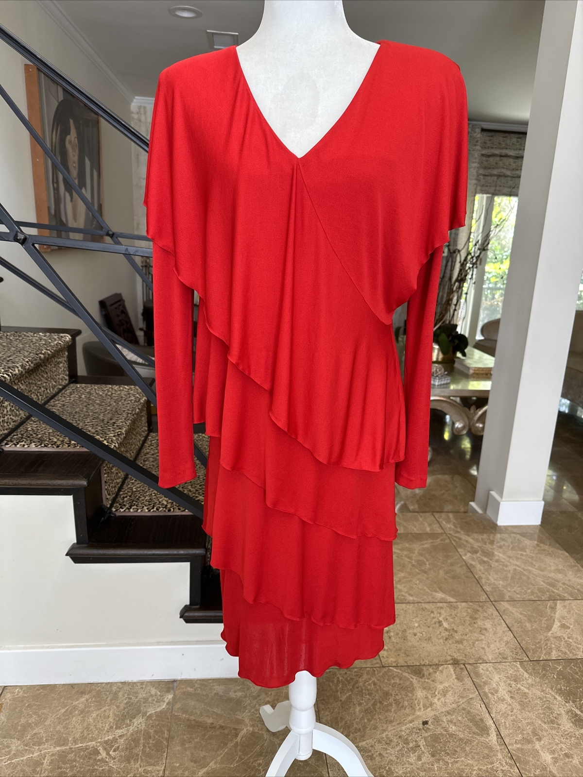 Holly Harp From Bergdorf Goodman Vintage 70s Iconic Red Tiered Jersey Dress S