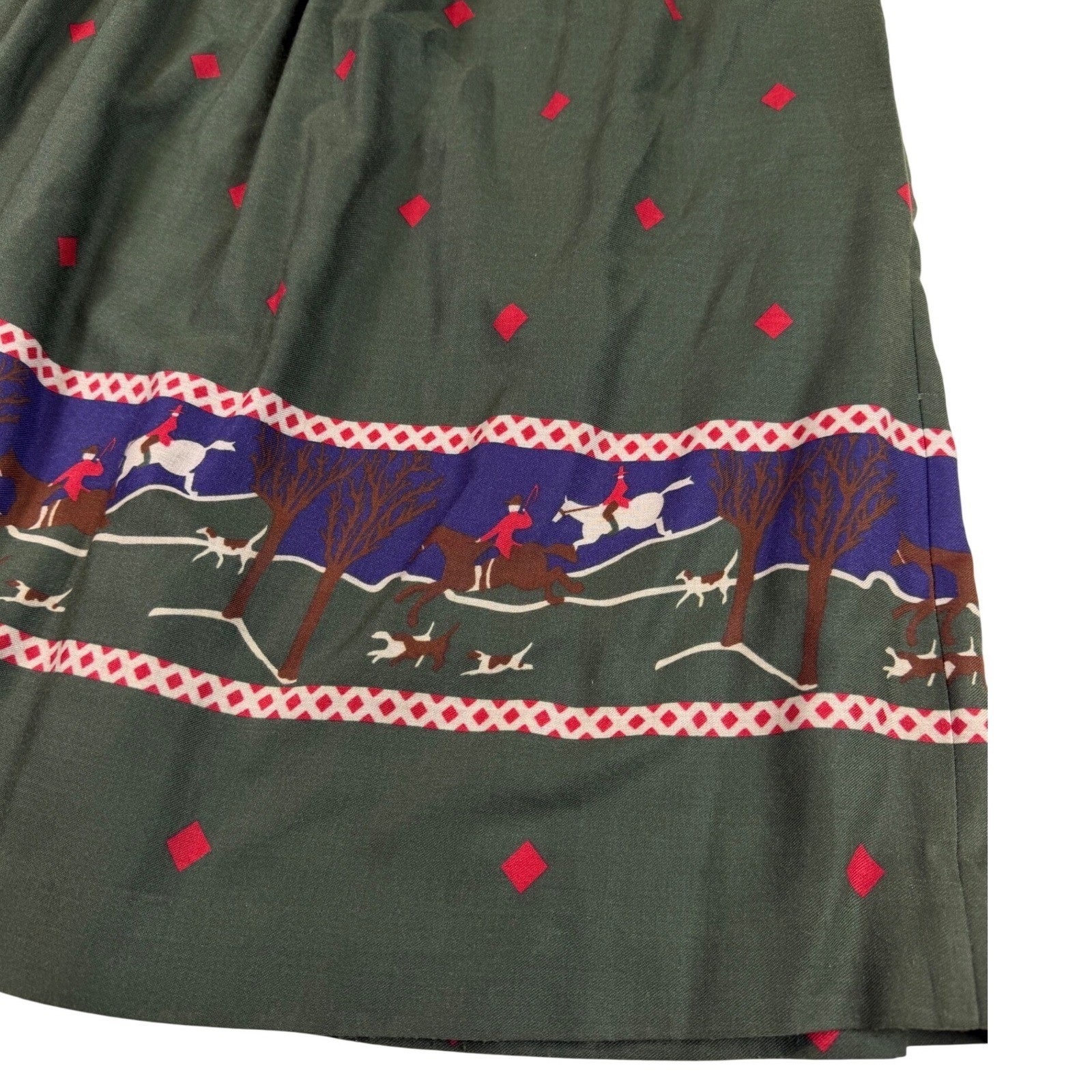 Vtg The Eagles Eye Fox Hunt Equestrian Pleated Midi Skirt Green Sz 12 (Sz 6 fit)