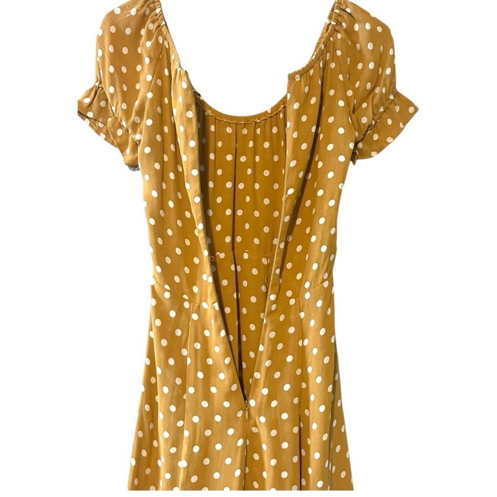 Reformation Polka Dot Mini Dress Mustard Yellow Puff Sleeve Smocked Waist size 0