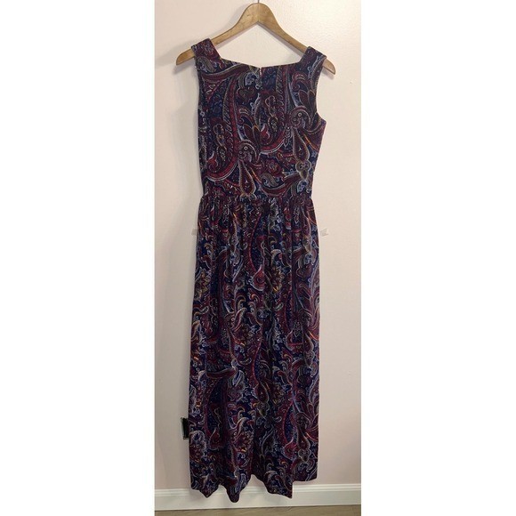 Vintage Bohemian Paisley Tapestry Maxi Dress Small Sleeveless 70s Aesthetic Red