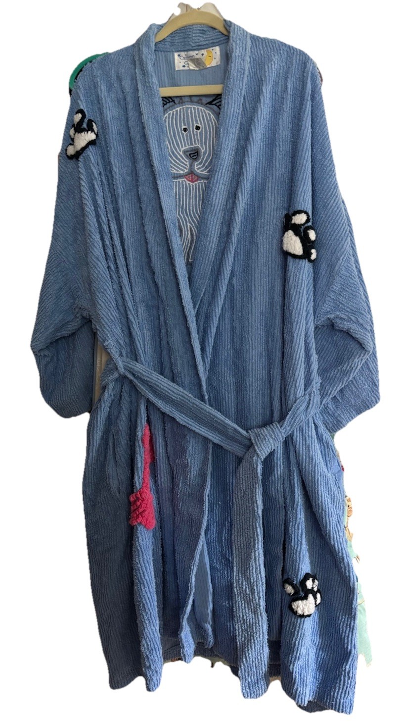 Vintage Canyon Group Doggie Puppy Love Chenille Robe Plus Size 3/4 With Belt