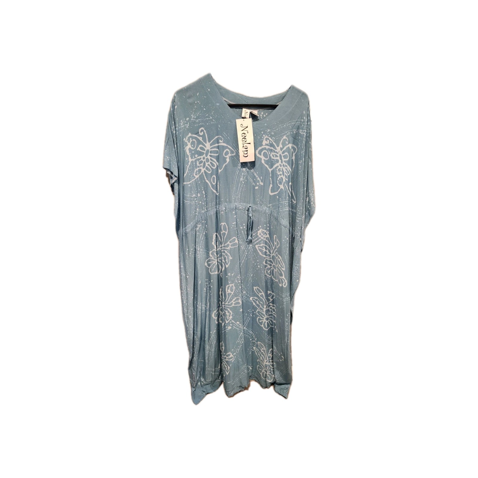 Vintage Neelam Caftan Kaftan Mumu Dress Lounge Butterflies Powder Blue NWT 1 Sz