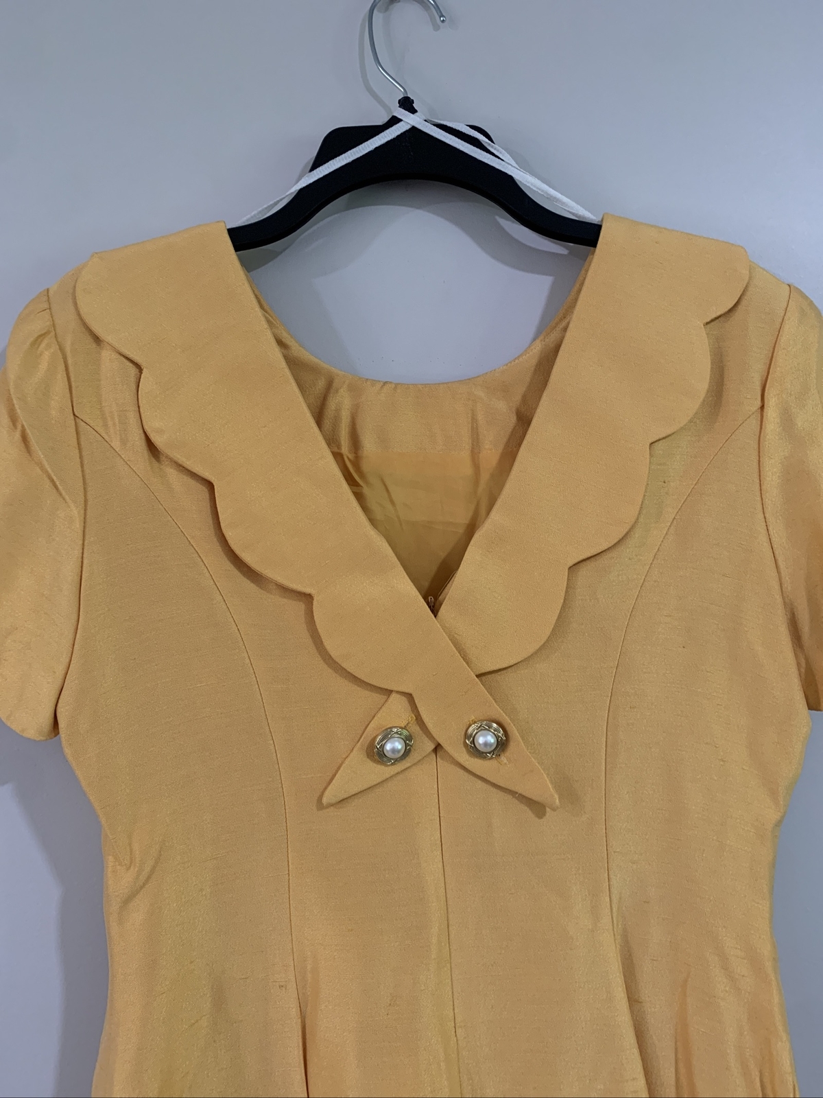 Vintage 80’s Scalloped Collar Yellow Dress Misty Lane Womens sz 8 Cottagecore