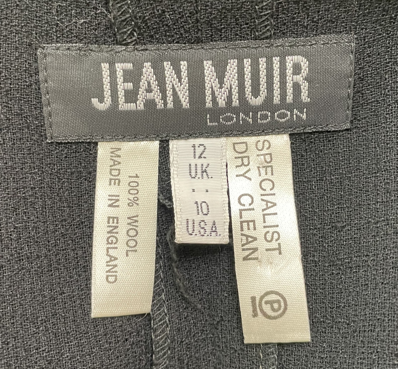 Jean Muir Dress Womens 8 10 Black Wool Crepe Ruffle Cape Collar Coat Dress VTG