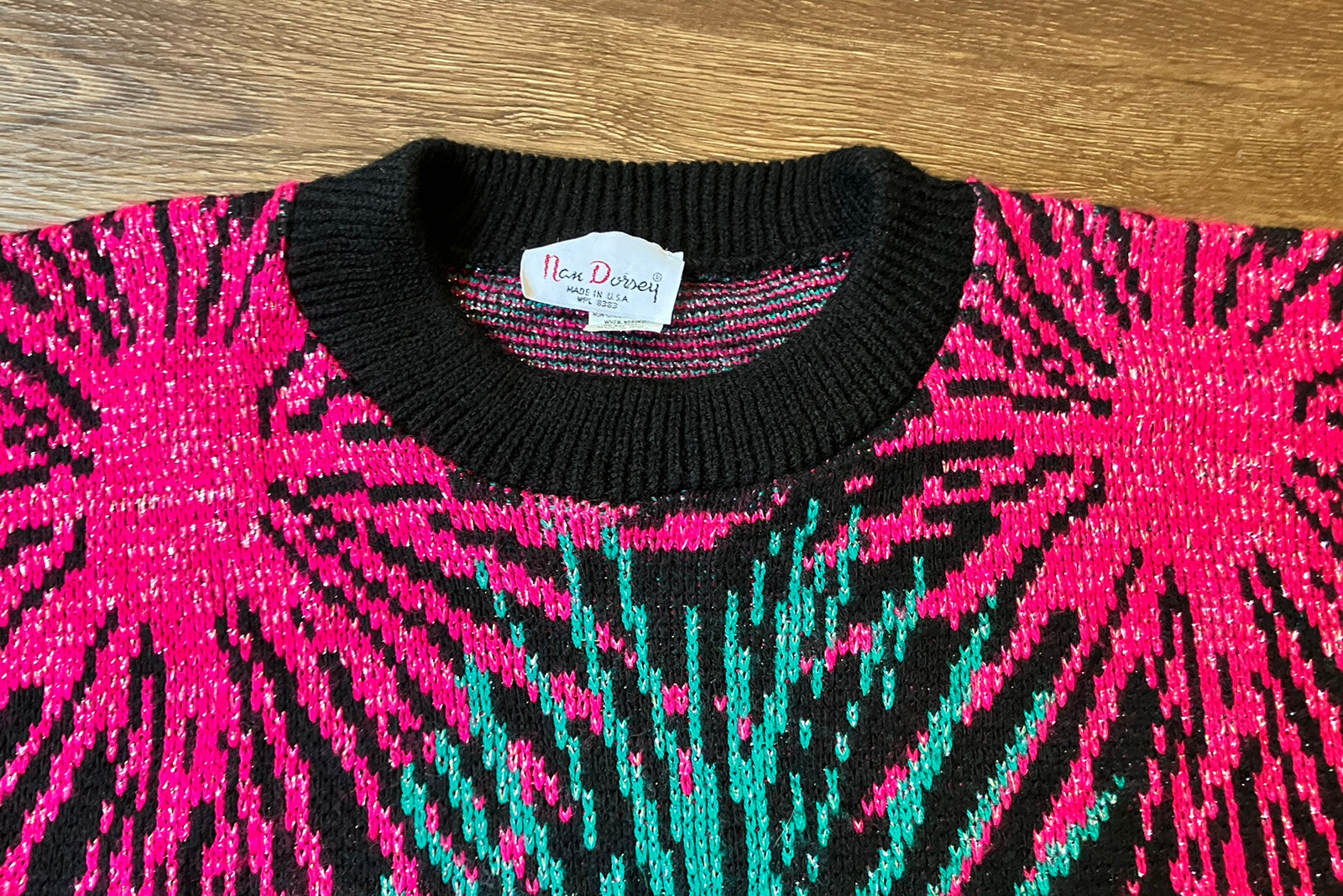 Vintage ’80s Nan Dorsey Oversized Fireworks Sweater Black Purple Silver M/L