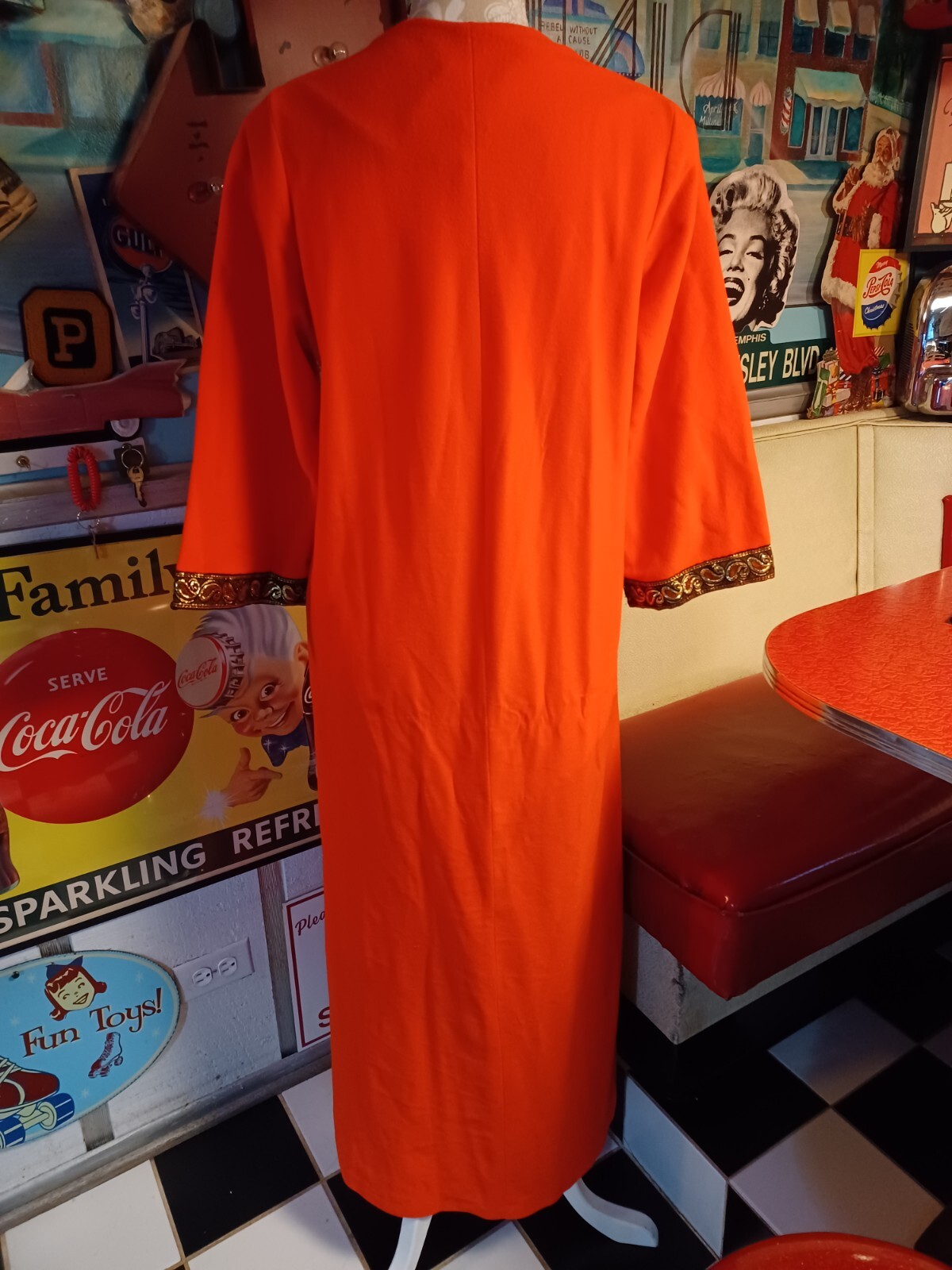 True Vintage Mid-century 1960s Orange Robe With Brocade Trim MCM MOD ONE SIZE