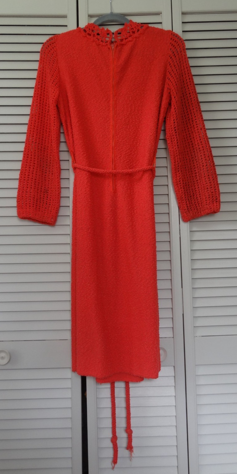 M Katrina Custom of California VTG Orange Knit Dress Evening Talon Long Sleeve