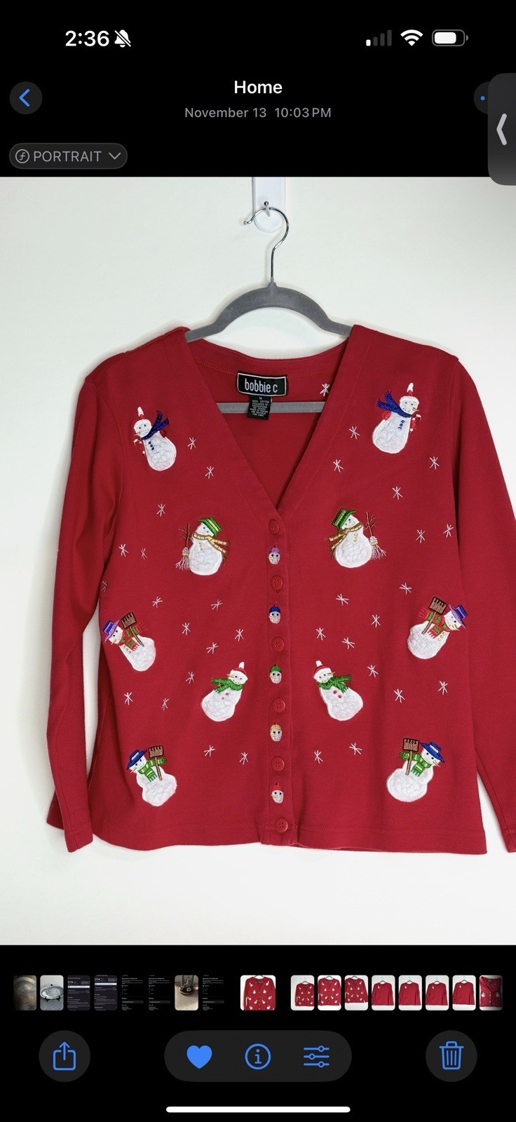 Vintage Y2K BC Snowman Embroidered Christmas Cardigan Sweater, Medium ,Holiday