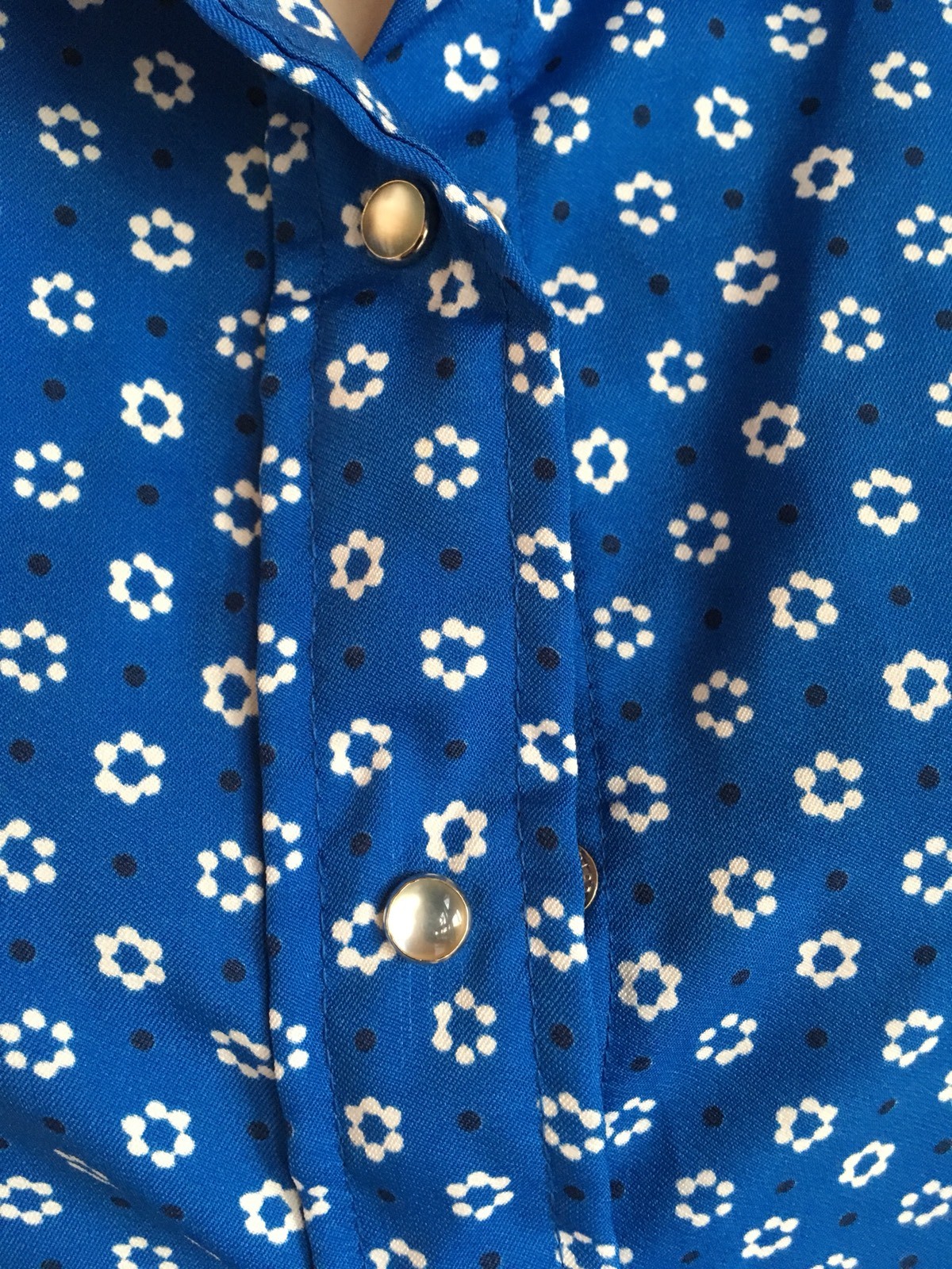 Vtg 70s Lady Lee Pearl Snap Floral Blue Western Shirt Women Size 9 10 Flower USA
