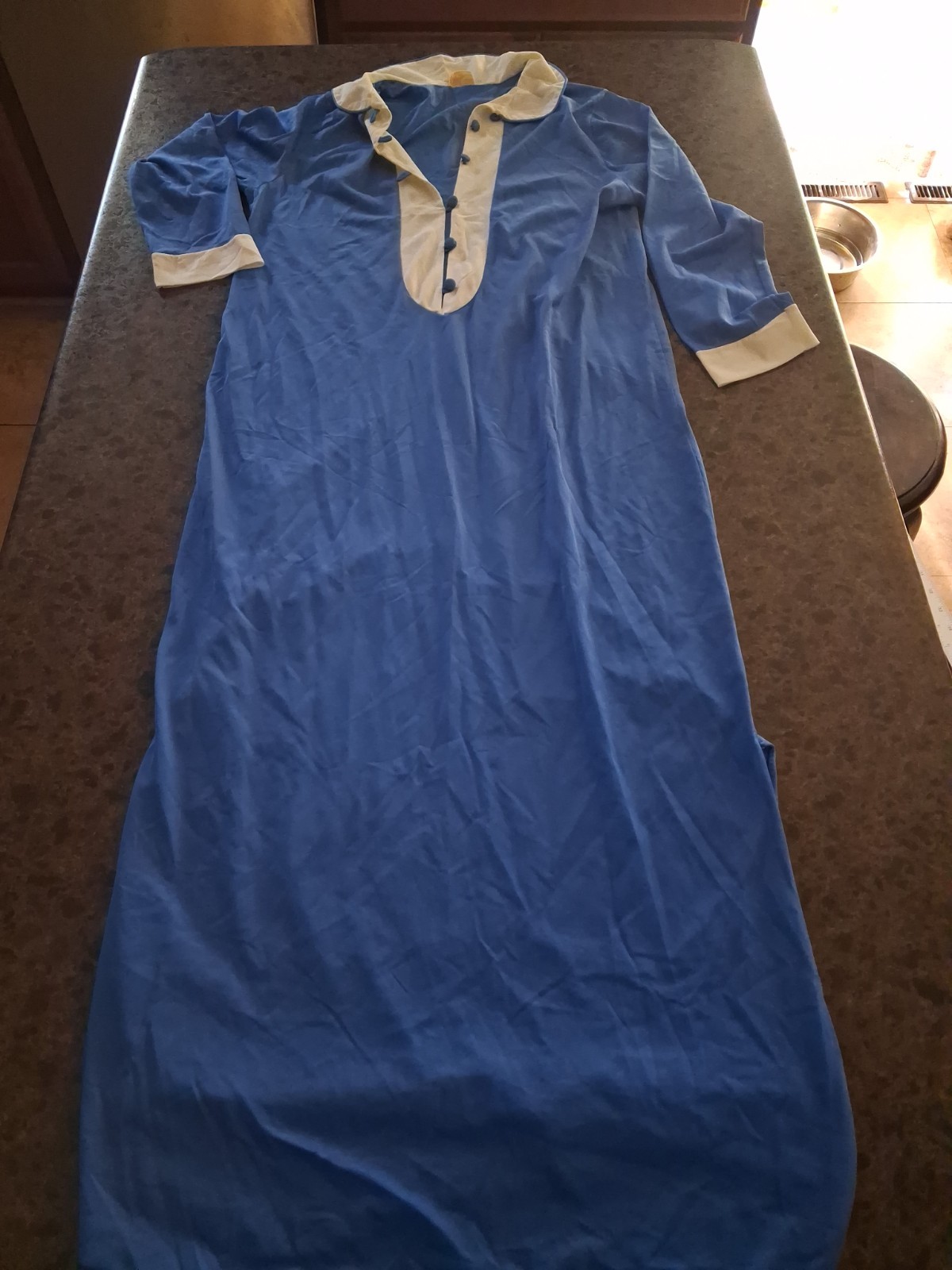 Vtg 1960’s Montgomery Ward Nylon Blue Hippy Dress 50″ Length Size Small *6FB