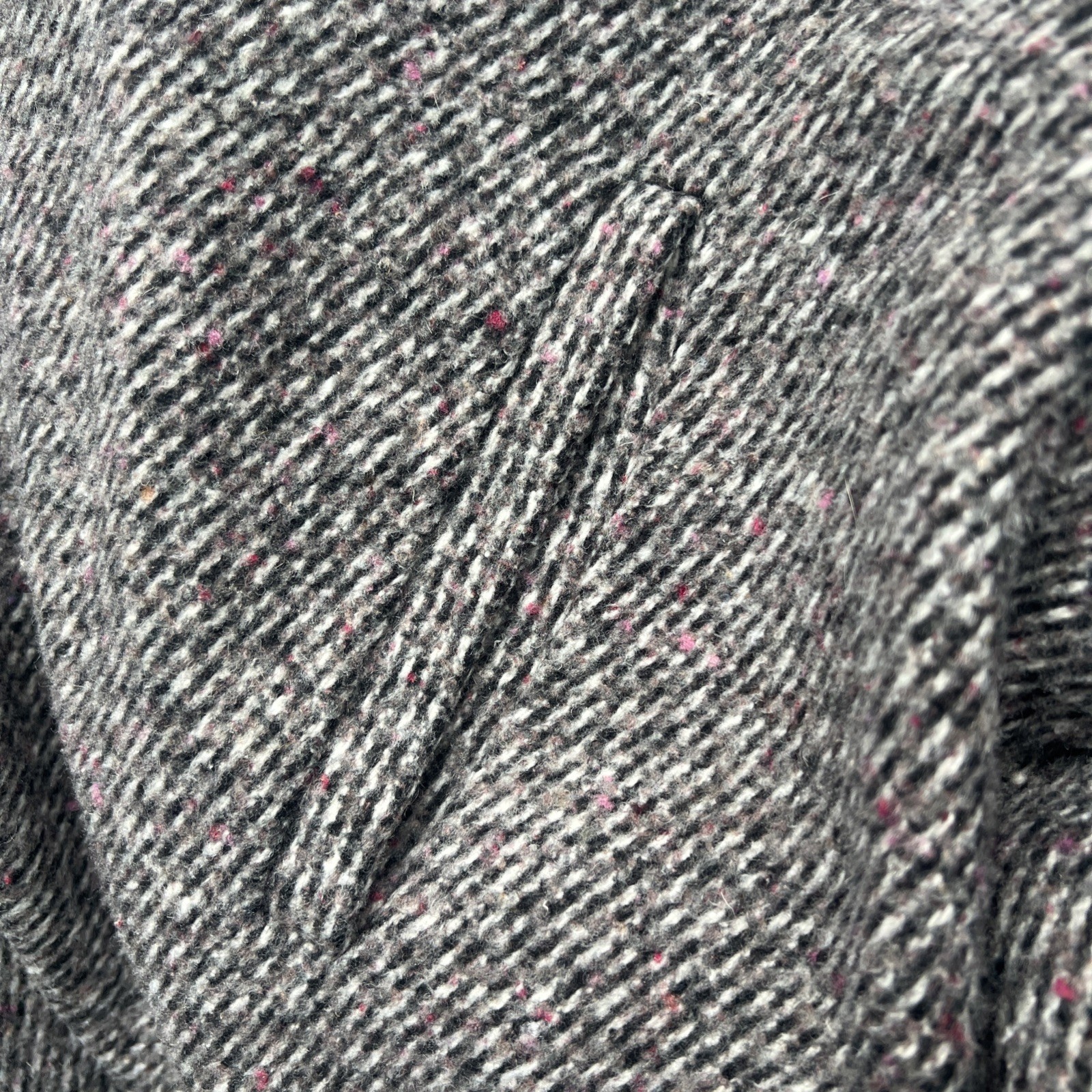 Vintage Herringbone Tweed Wool Blend Coat NY girl Gray White Union Made USA