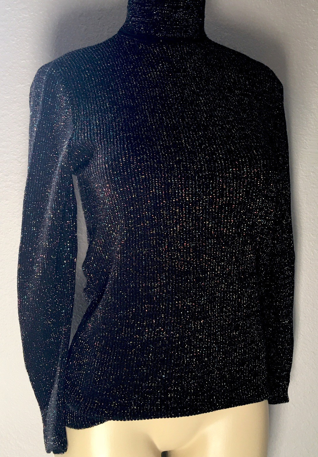 Vtg Jantzen Acrylic Color Metallic Sparkle Turtleneck Zip Up Sweater M