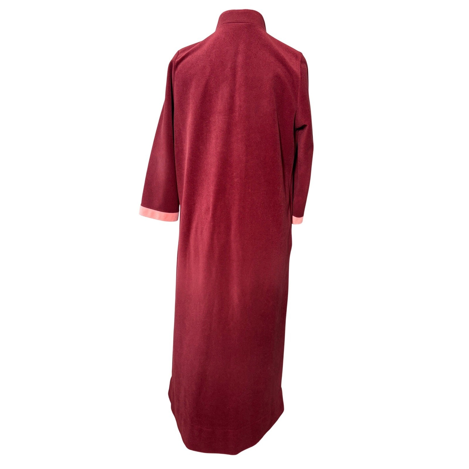Vintage JCPenney Burgundy Velour Colorblock Zip Front Robe Housecoat Size 14 70s