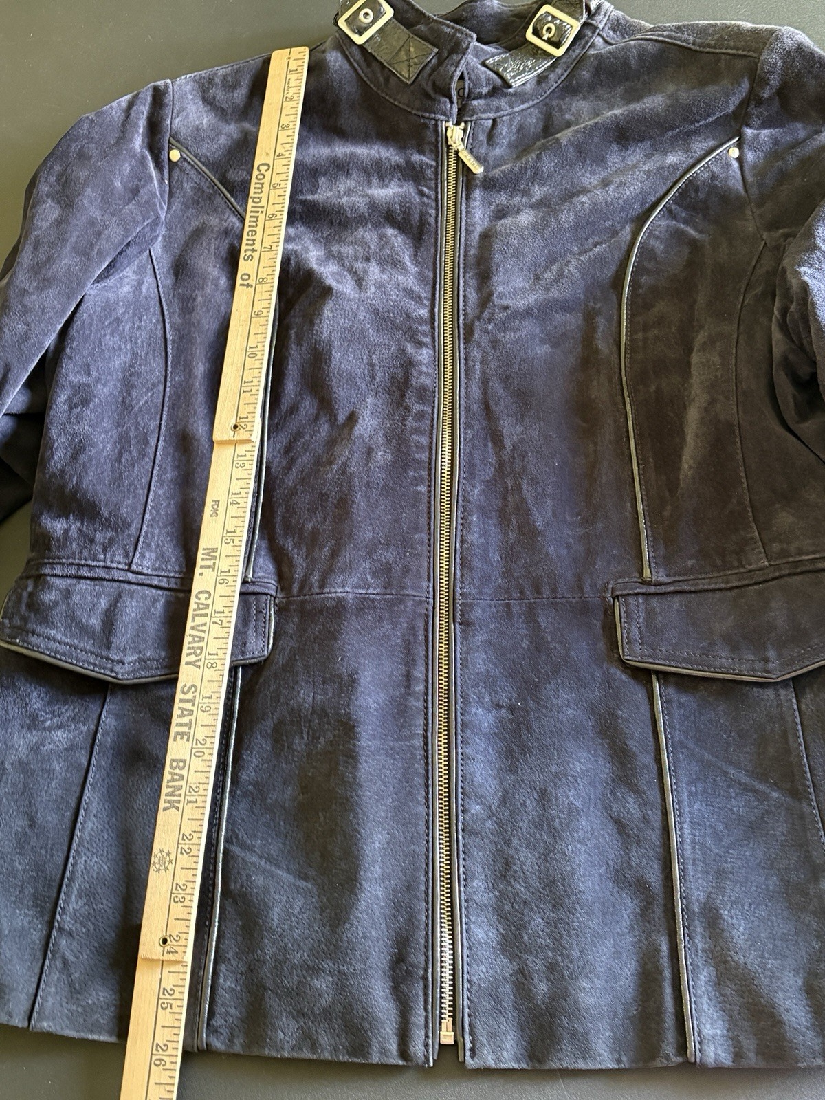 Vintage Bradley Bayou Navy Blue Suede Leather Jacket Plus Size 1X Zipper
