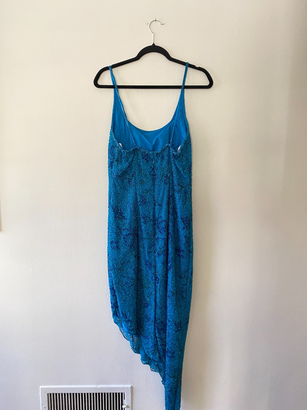 VTG y2k Blue Floral Beaded Andretta Donatello Asymmetrical Fairy Prom Dress L
