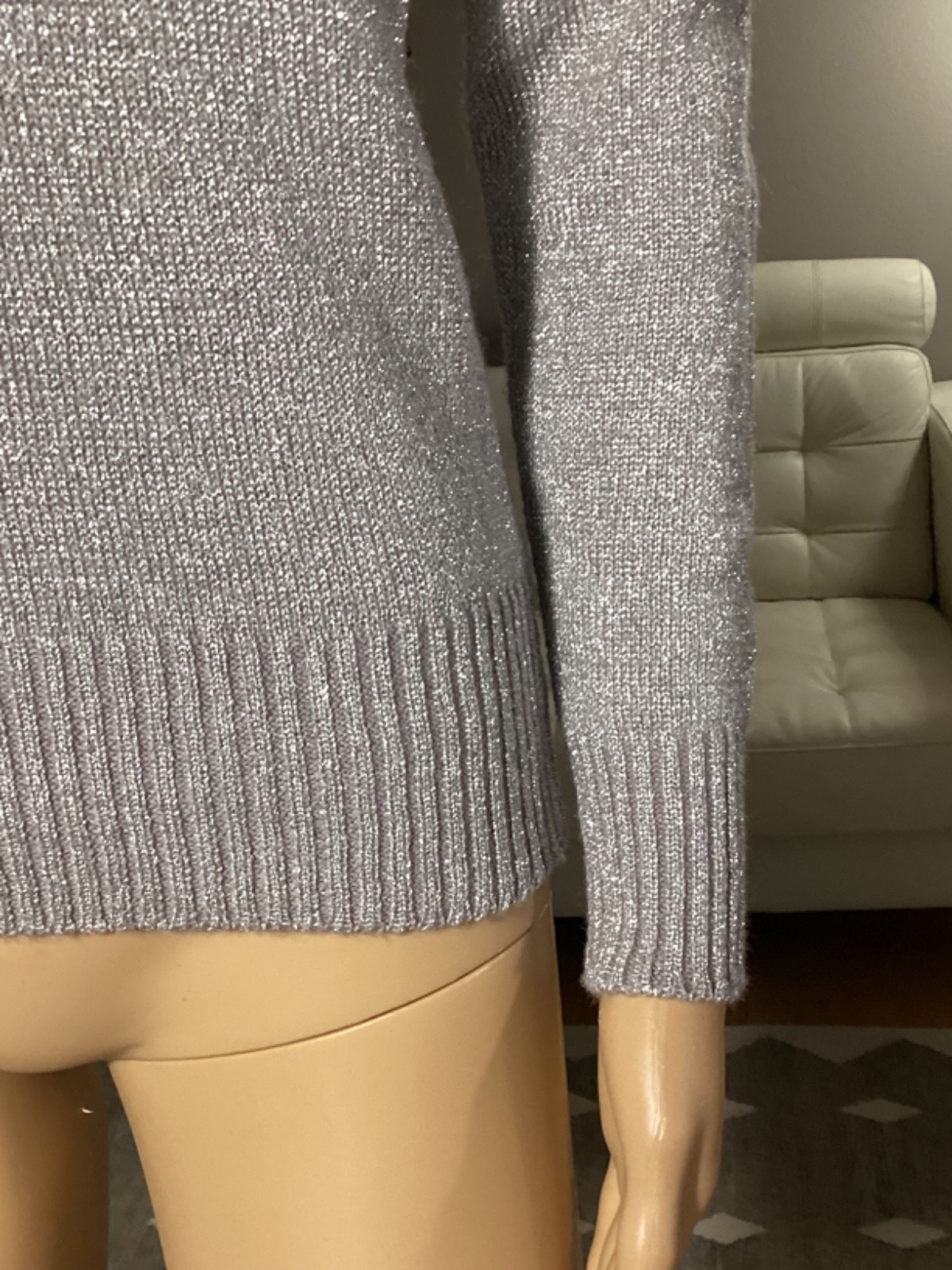 Vintage 70s LeRoy Knitwear Metallic Silver Acrylic Turtleneck Sweater Disco Mod