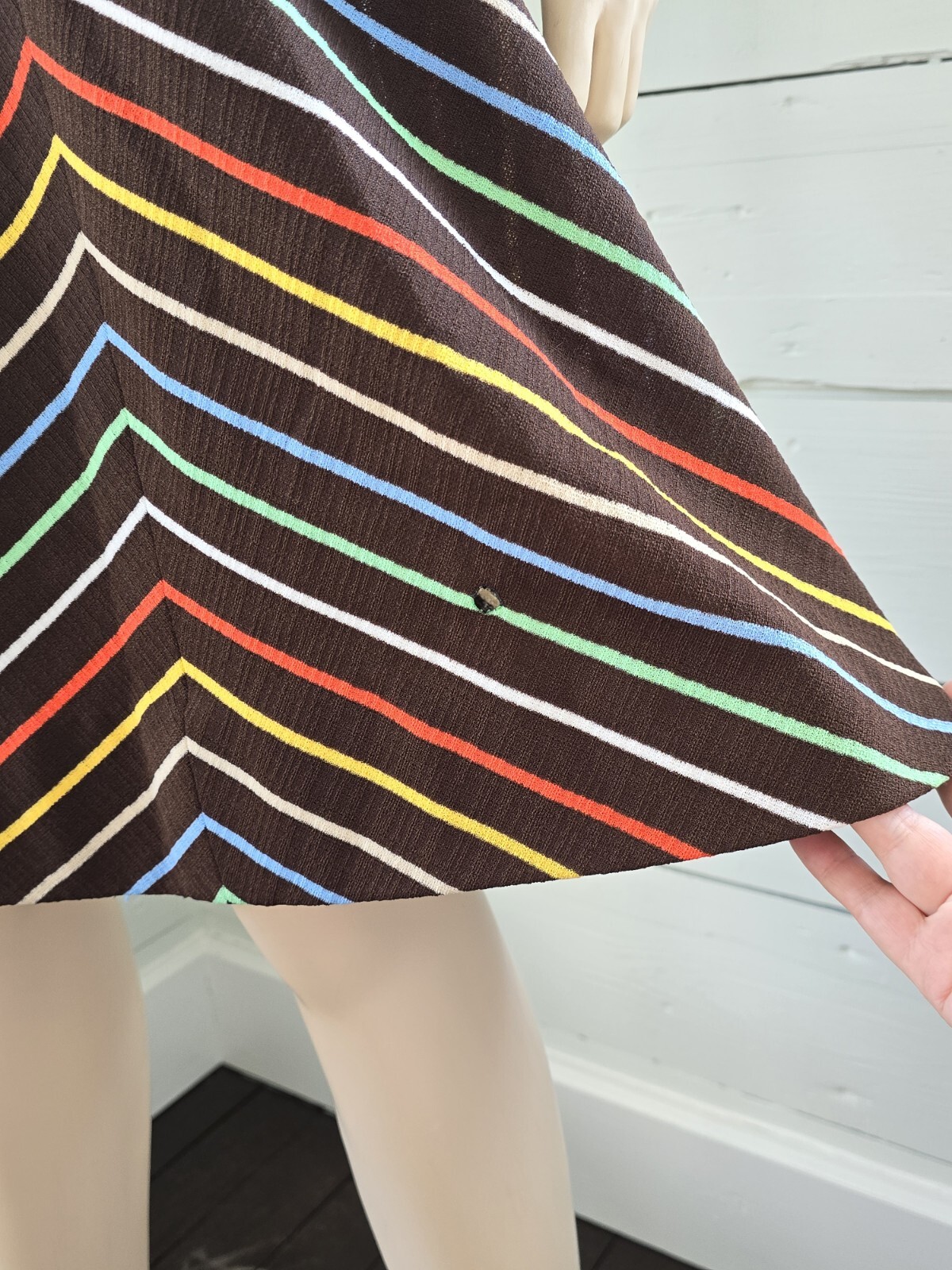 Vntg 70’s Nardis Of Dallas Multi Color Striped Asymmetrical women’s Day Dress
