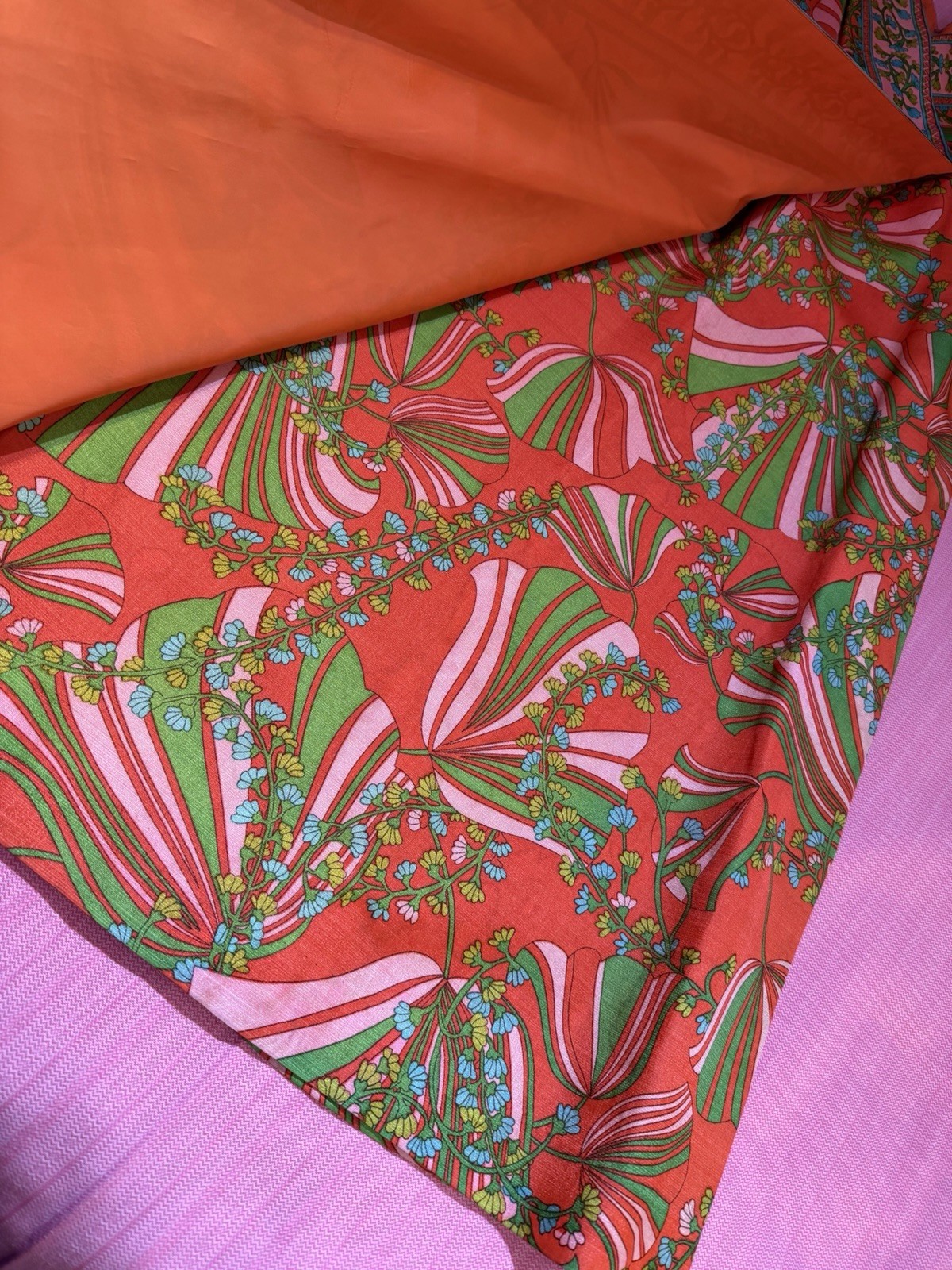 VTG 70’s Vibrant Maxi Evening Mod Print Orange/Pink/Multicolor Gown-18/Large