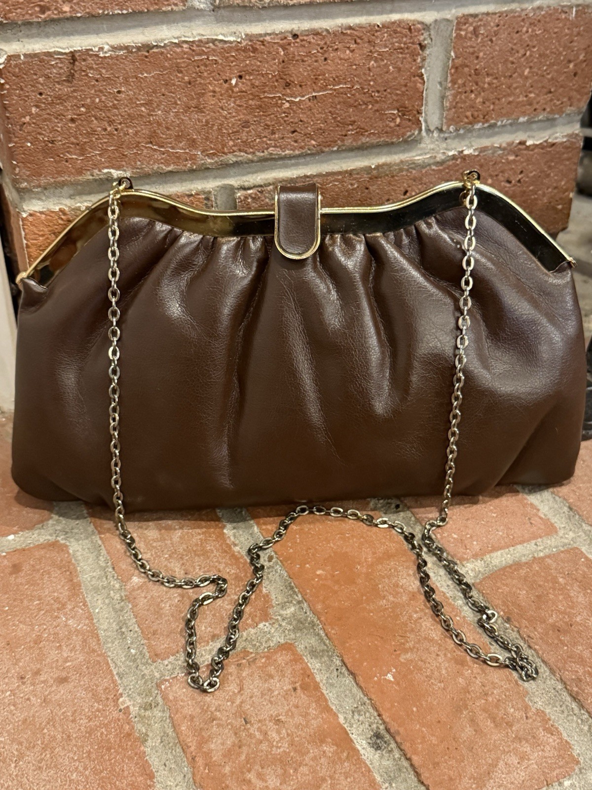 VTG HL USA Brown Chocolate Clutch Shoulder Strap Purse Gorgeous