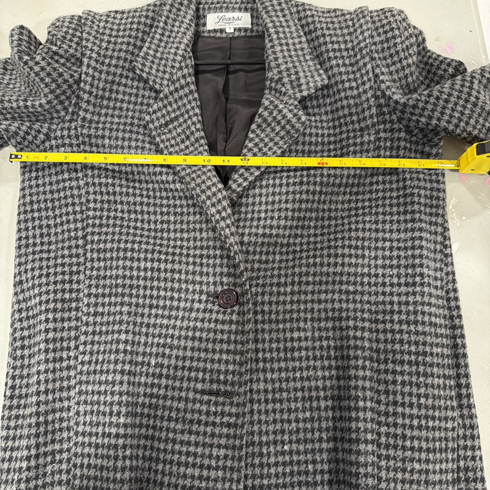 VTG Learsi Wool Houndstooth Blazer Jacket Gray Black Oversized 80s 90s Size 9