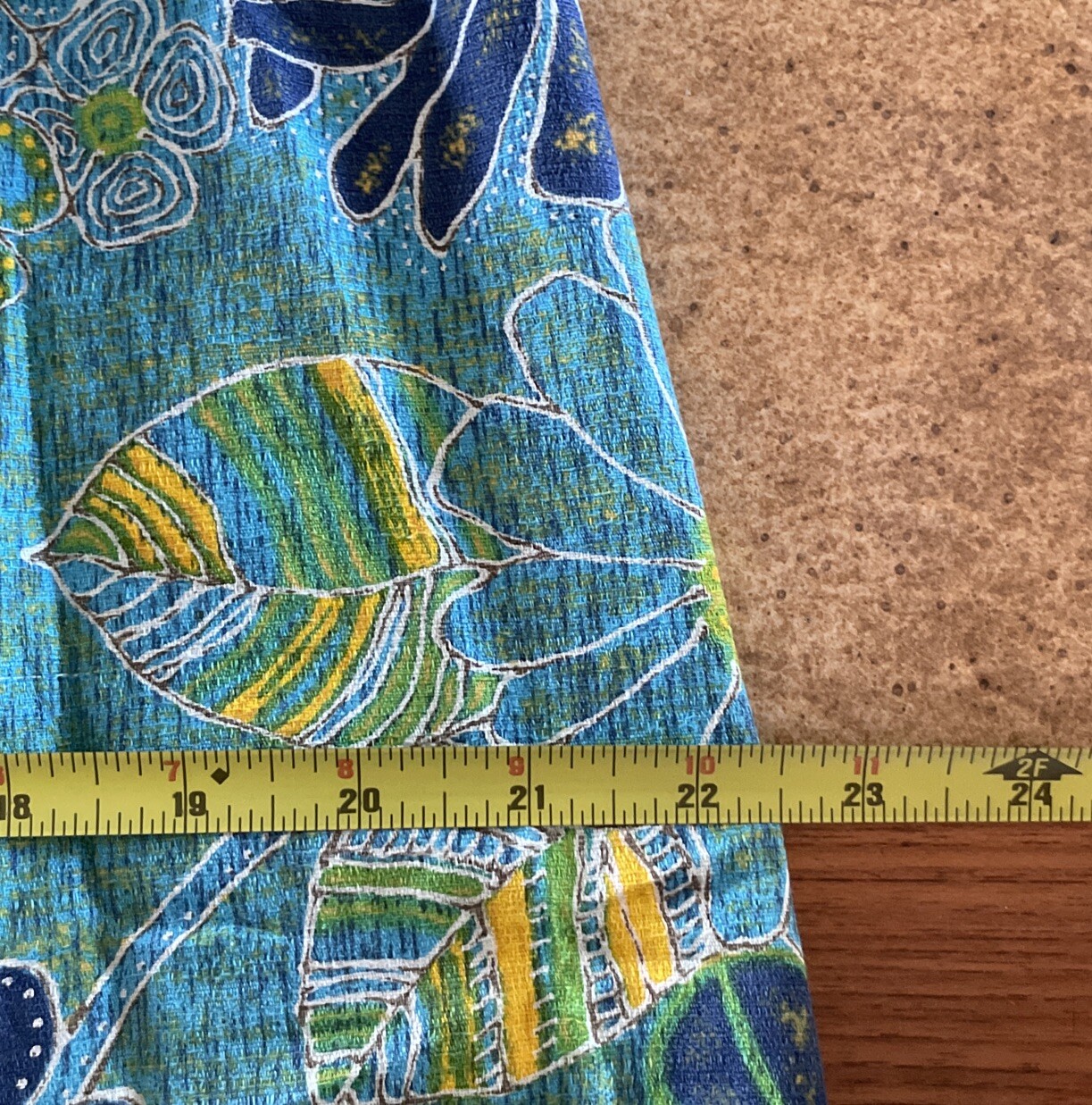 Liberty House Hawaii 1960s Barkcloth Teal Blue Floral Hibiscus Print Dress S/M