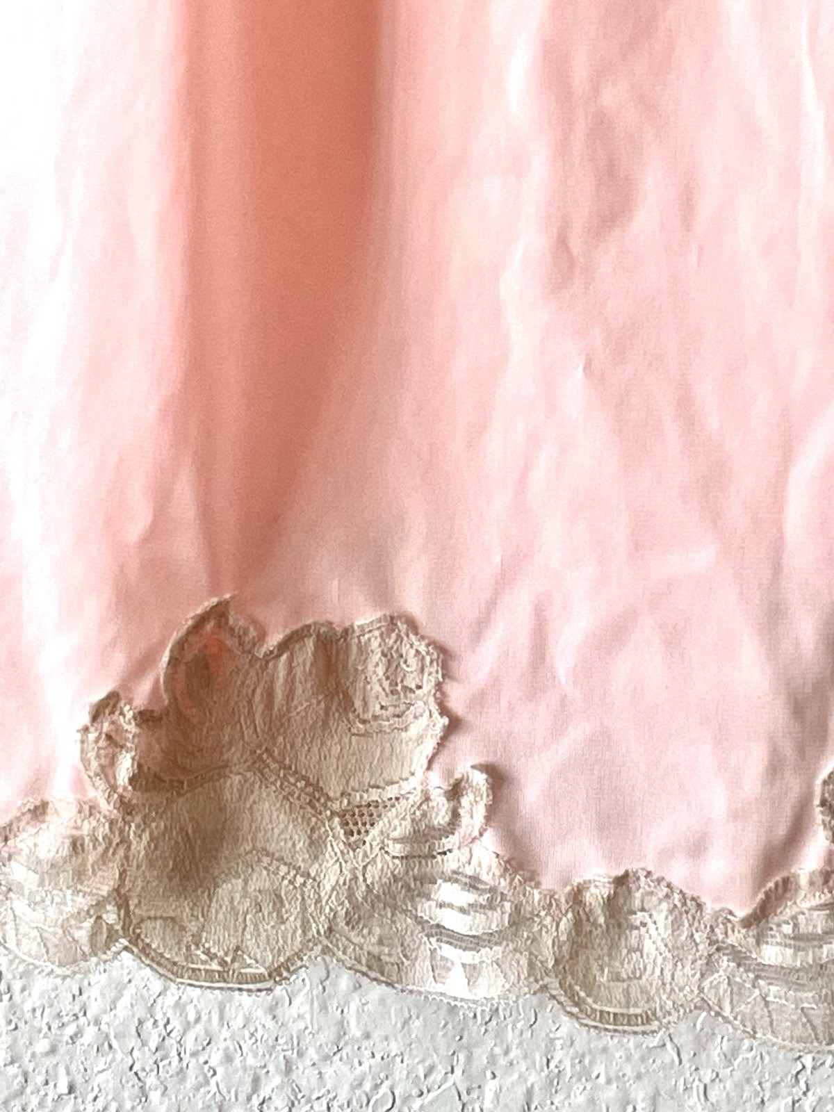 Vintage 60’s MISTEE Cotton Candy Pink Beige Lace Babydoll Nylon Gown Nightie M