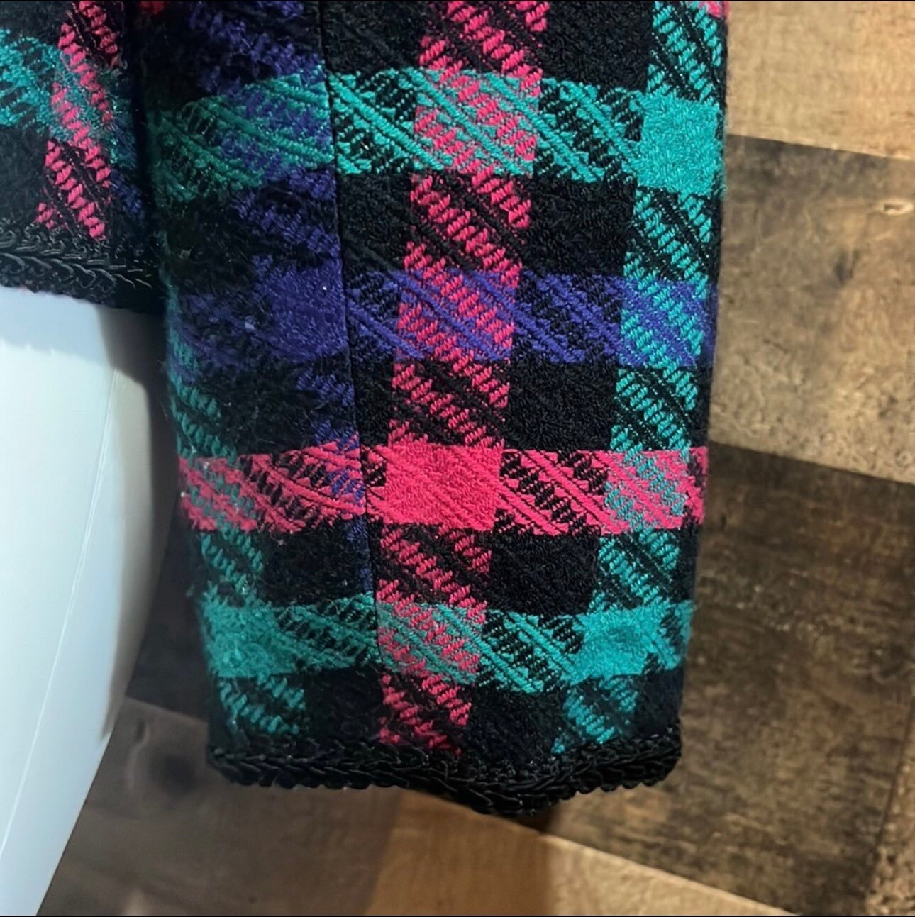 Vintage 90s Funky Colorful Bright Pink Purple Black Teal Plaid Jacket Blazer 8
