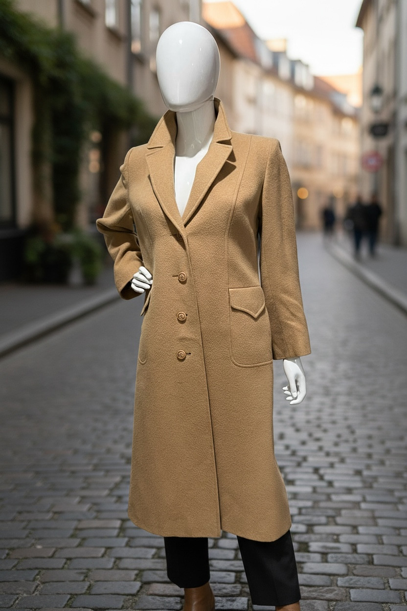 VTG Nordstrom Gallery Fleurette 100% Camel Hair Satin Lined Coat with Belt DS15