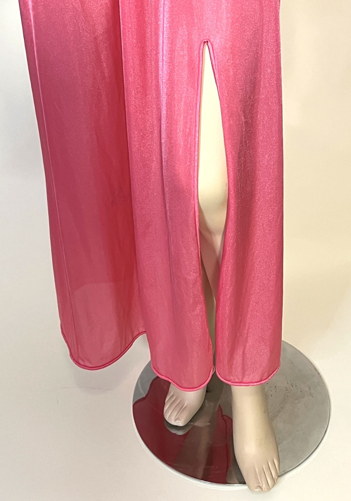 Vintage Sears Pink nylon double spaghetti strap nightgown with front slit size M