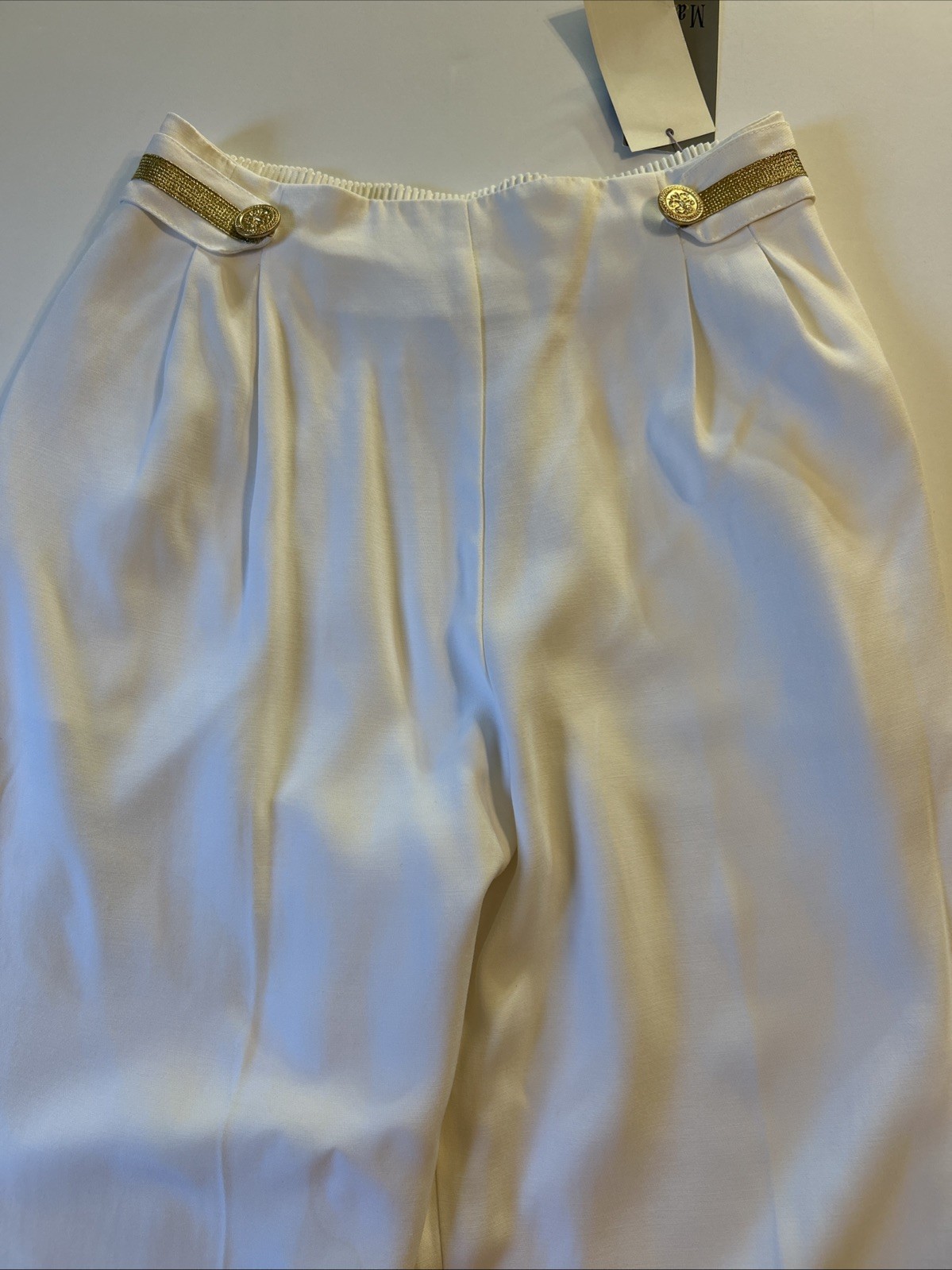 Vintage Maren Pants Slacks White Nautical Gold Trim Women’s Med 80s 90s Glam