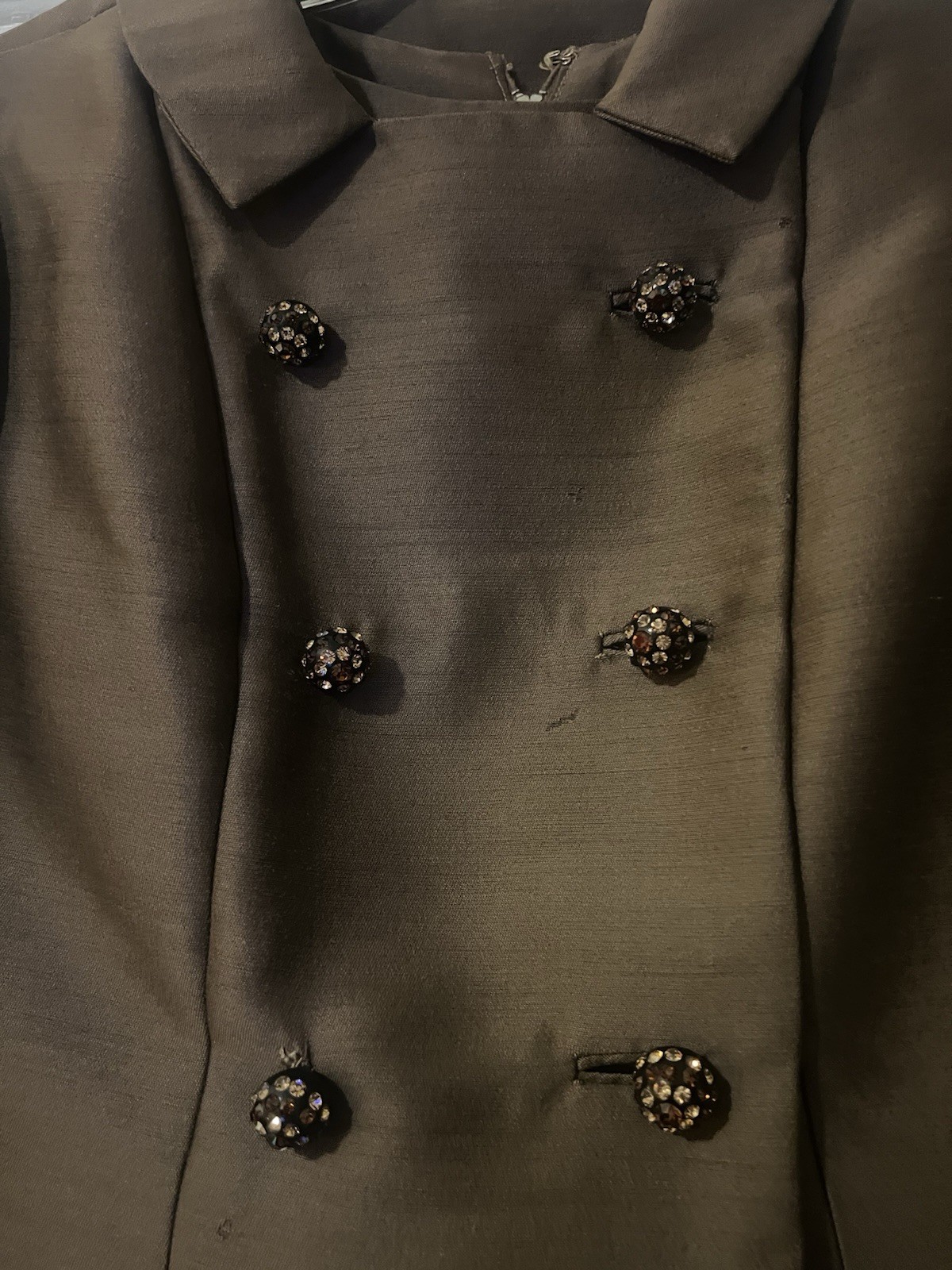 Vintage 60s Wool Blend Dress + Jacket Set Rhinestone Buttons Secretary Core