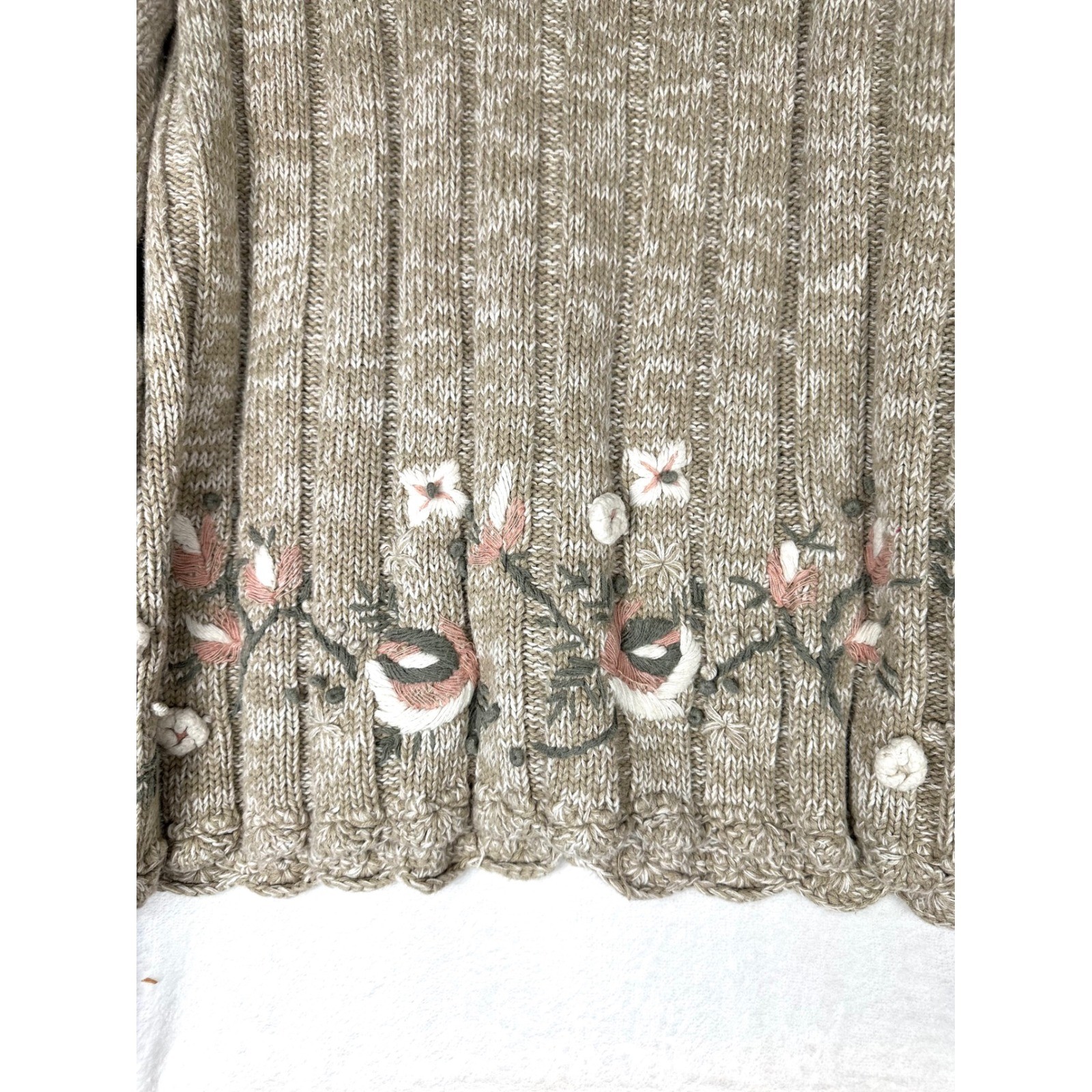 Vintage Cape Isle Knitters Sweater Womens M Hand Embroidered Cottagecore Cotton