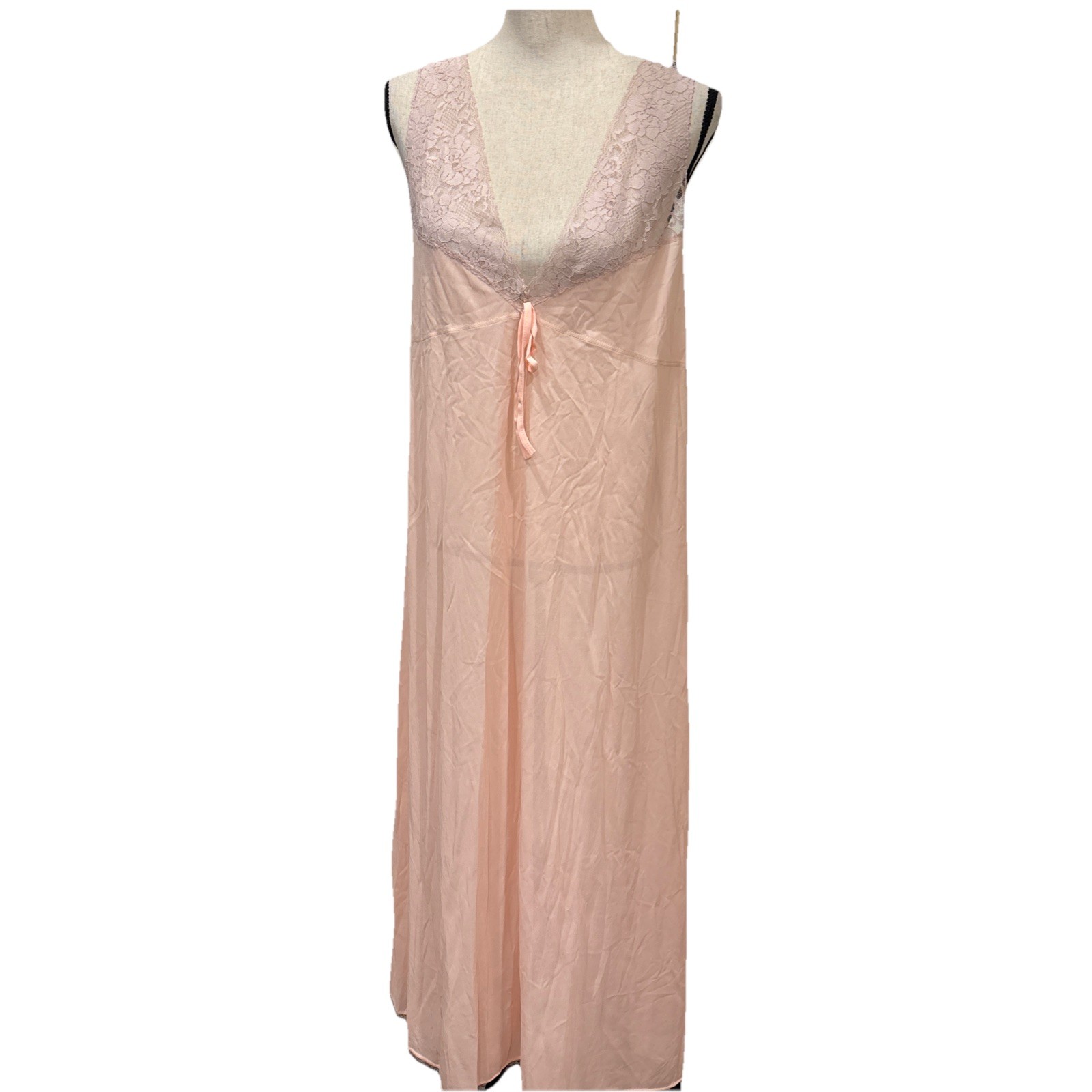 Nightgown Peach 70s Prairie Style Union Made Lace Trim Size Large Vintage