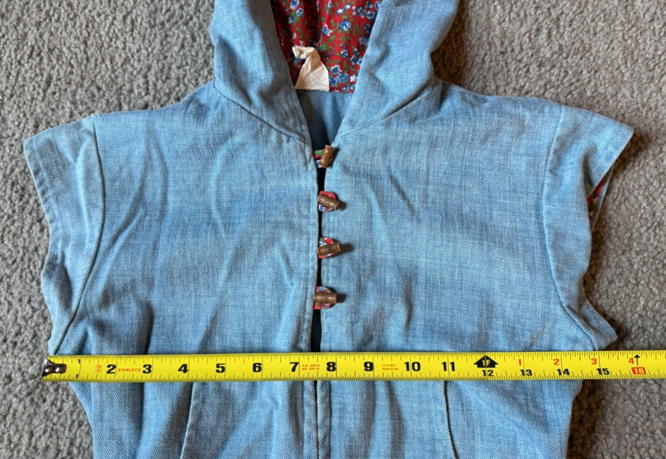 VTG 70s Women’s Denim Hooded Disco Boho Jumpsuit Romper – Size Small Tall