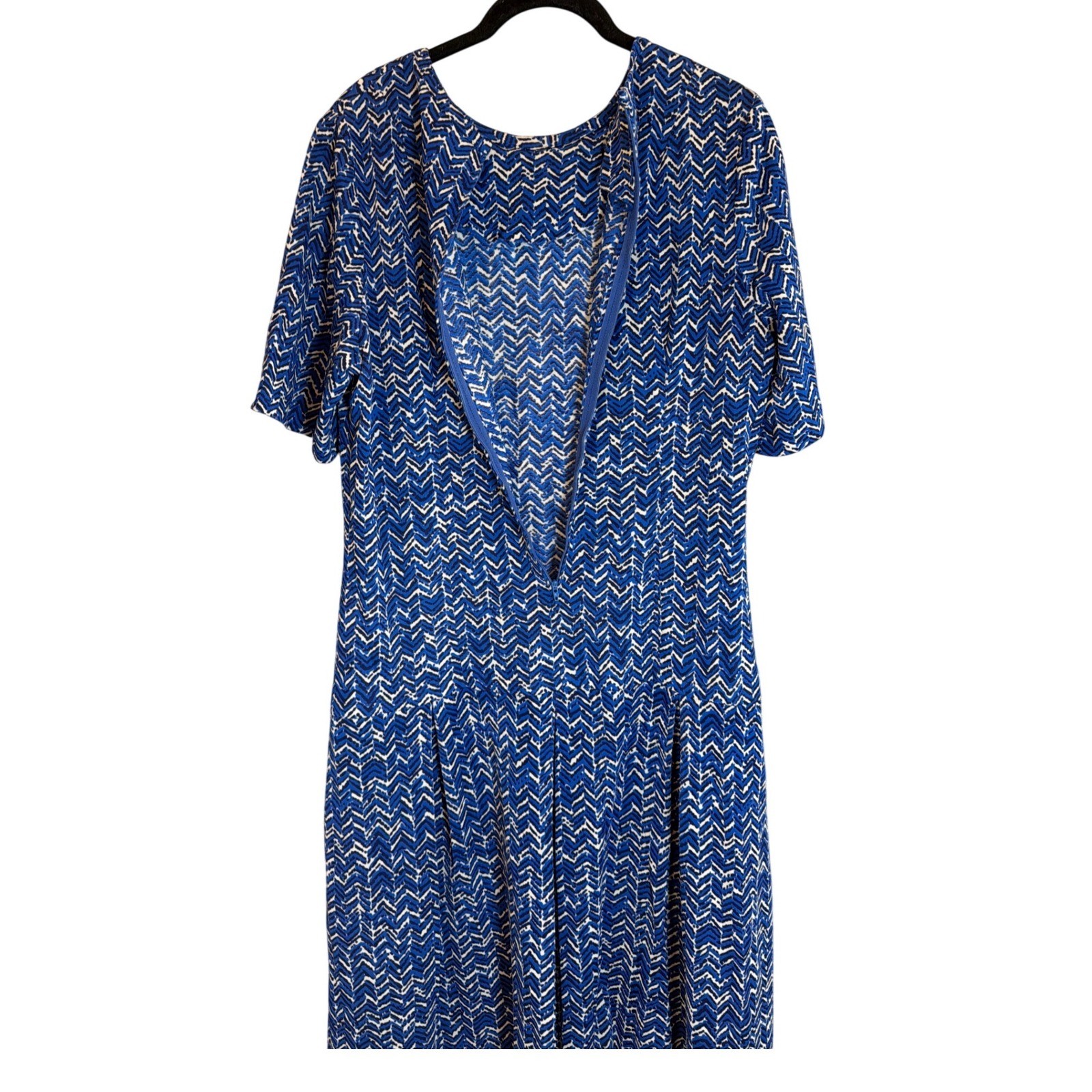 Vintage The Stroller Blue White Chevron Geometric Drop Waist Midi Dress 20.5