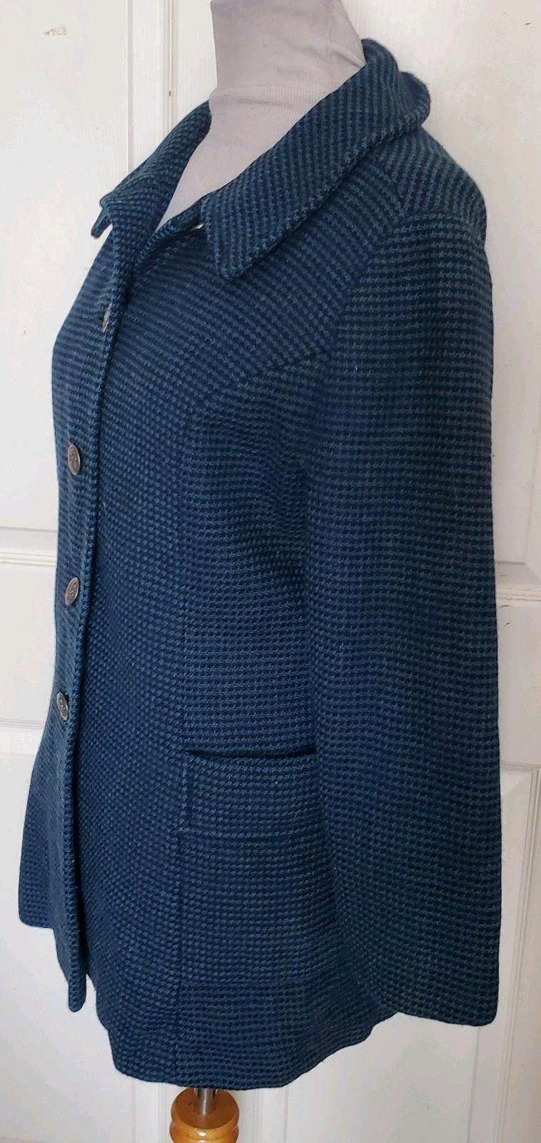 Vintage 50s Black Blue Wool Hounds Tooth Check Pant Suit B44 Waist 30 ***