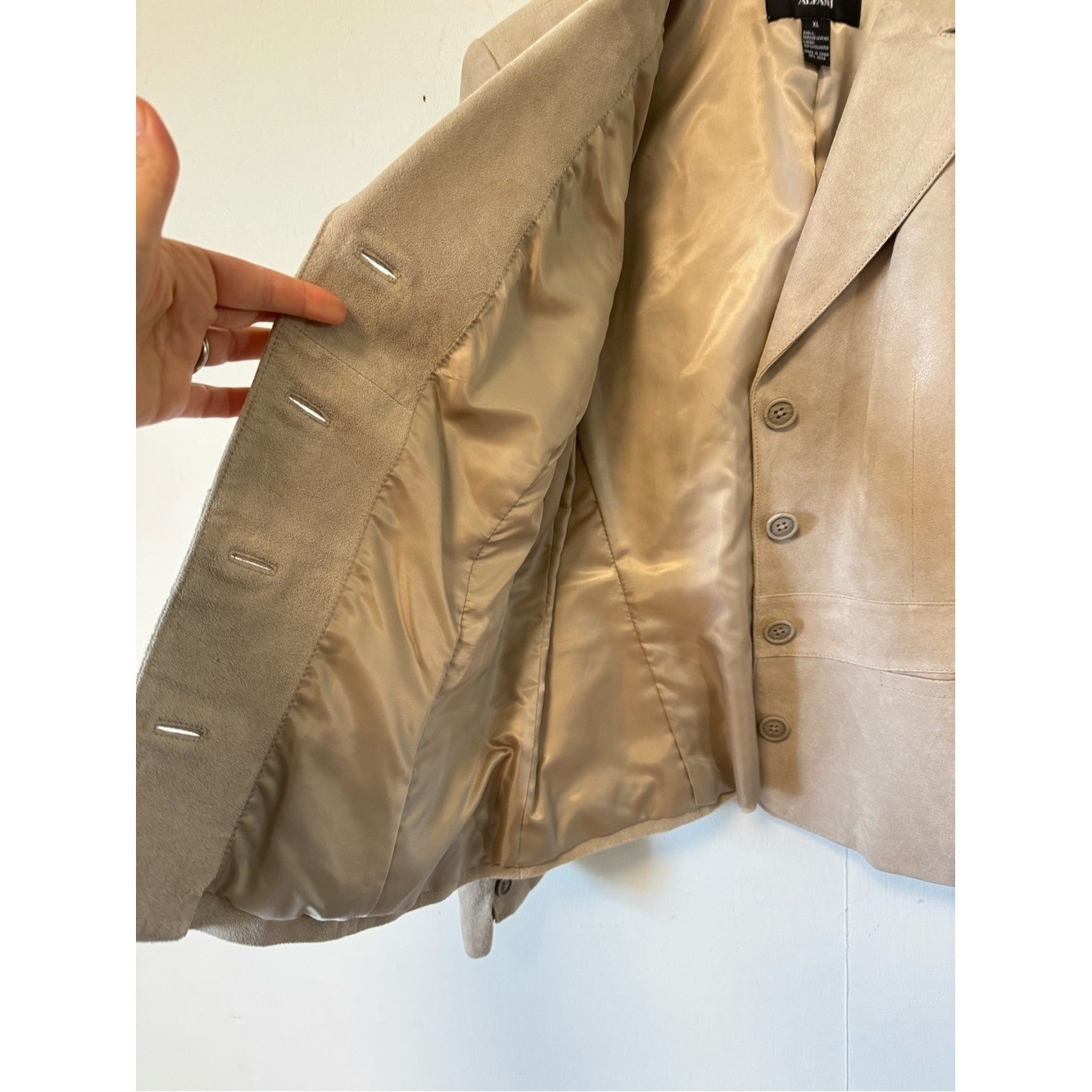 Alfani Women’s Tan Suede Button Front Leather Jacket XL Y2K Vintage Spring Fall