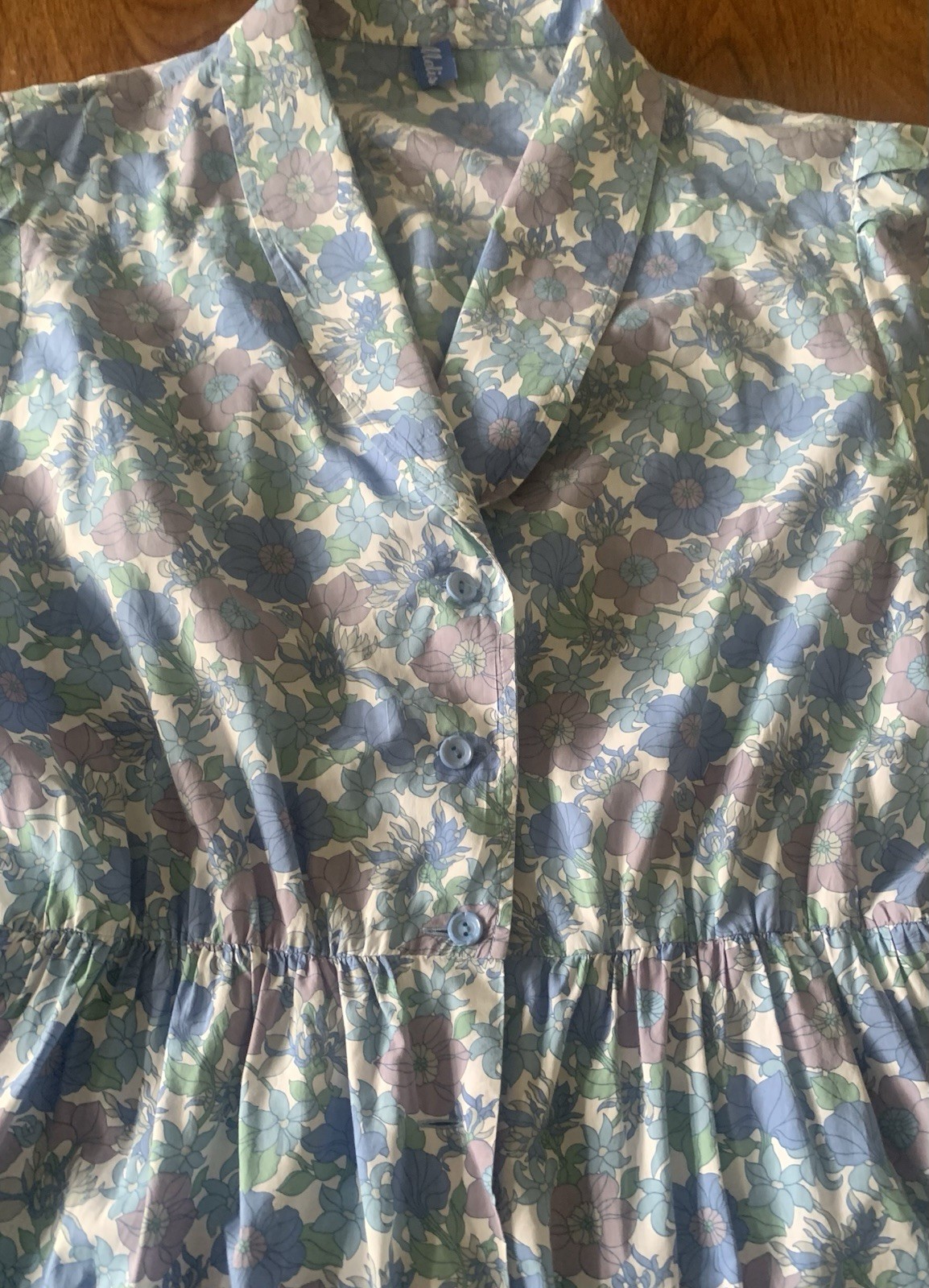 vintage 1960s Melissa shirtwaist dress cotton blue/lilac floral sz M full skirt
